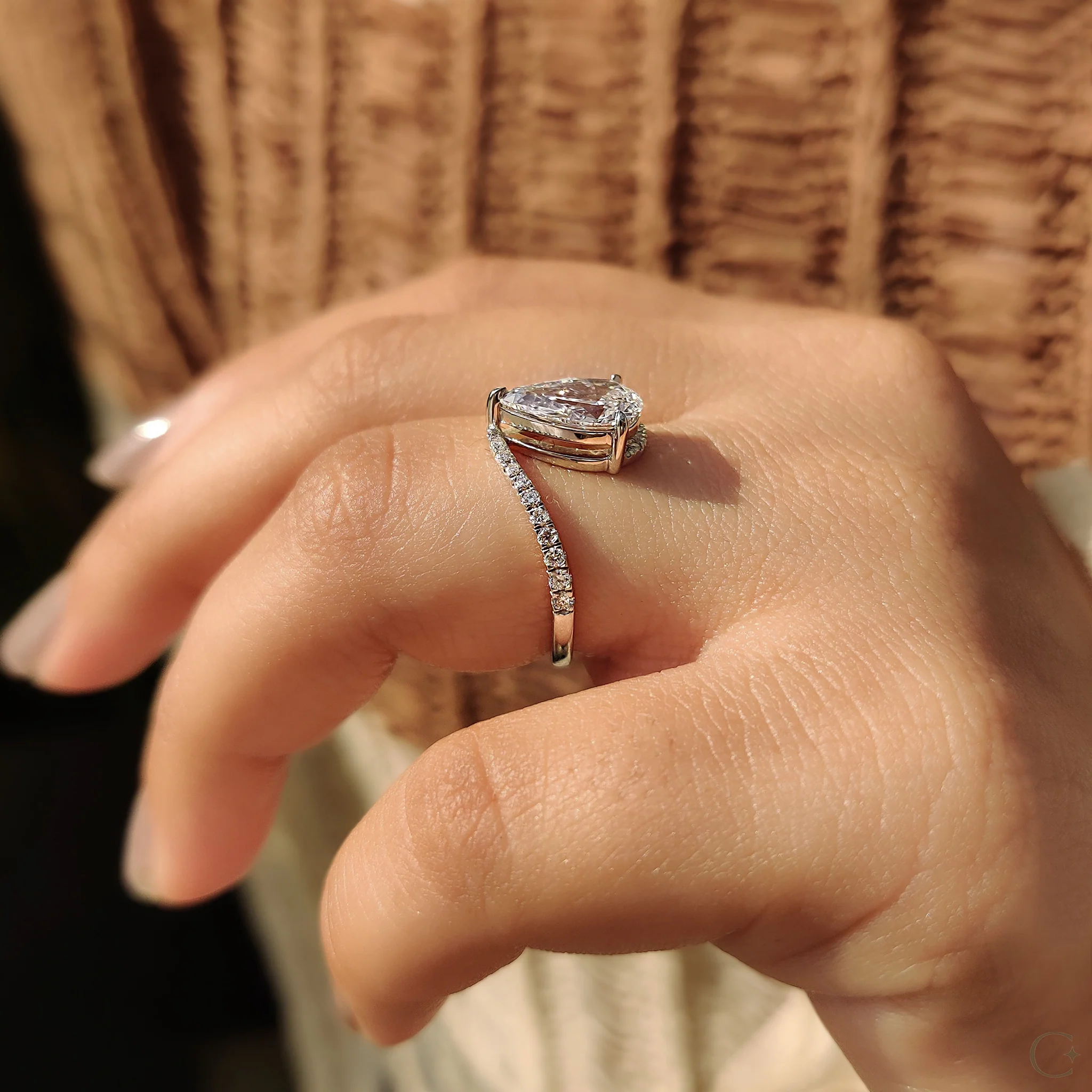 Pear Diamond Engagement Ring In Bypass Pave Setting - Image 3