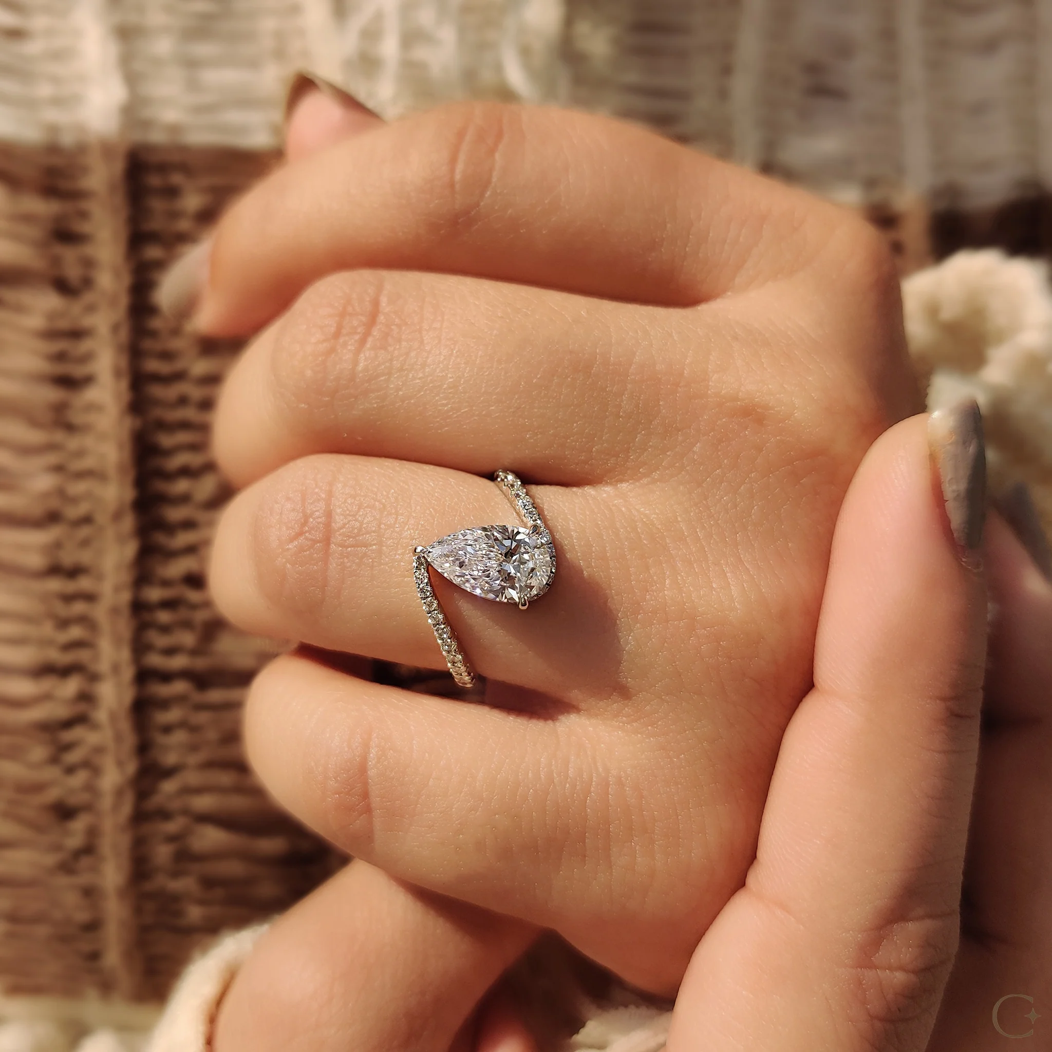 Pear Diamond Engagement Ring In Bypass Pave Setting - Image 5