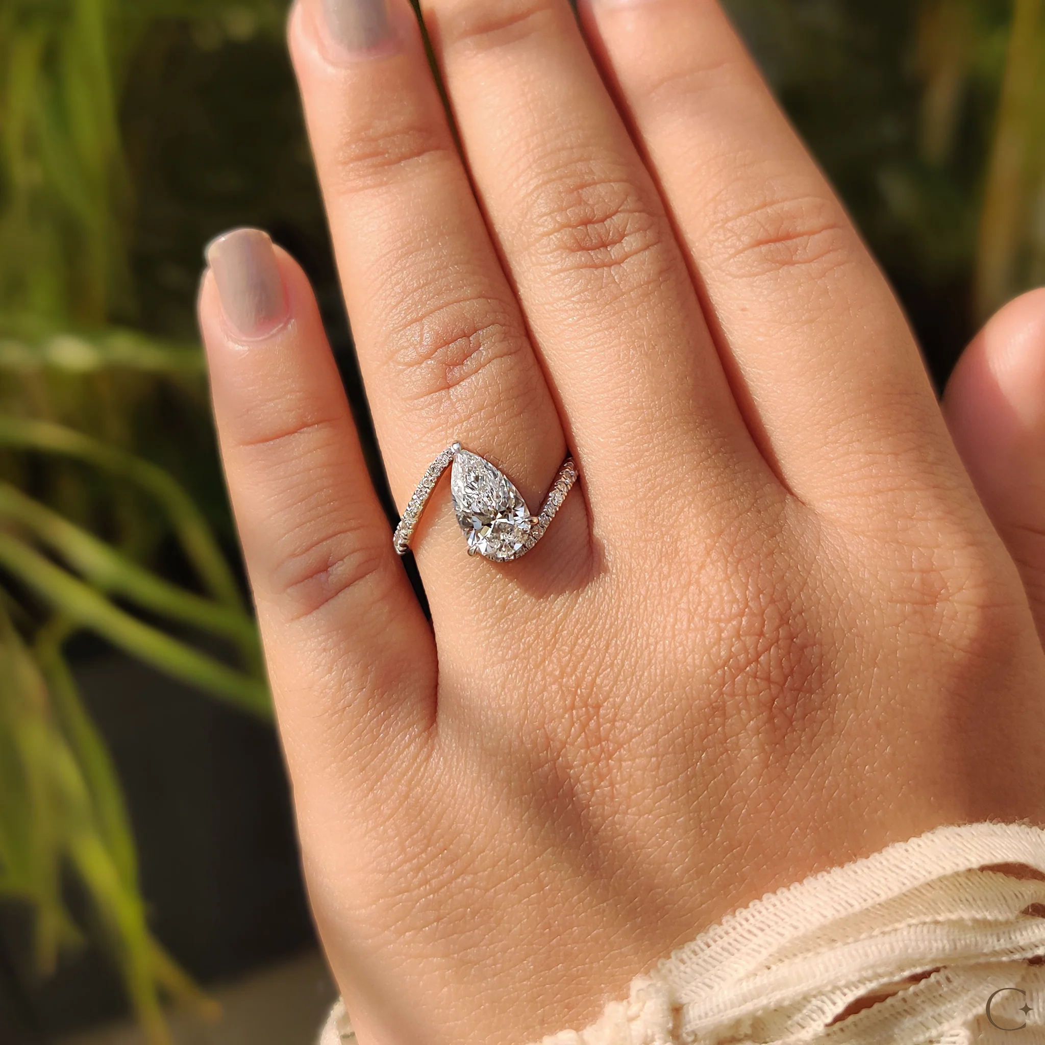 Pear Diamond Engagement Ring In Bypass Pave Setting - Image 6