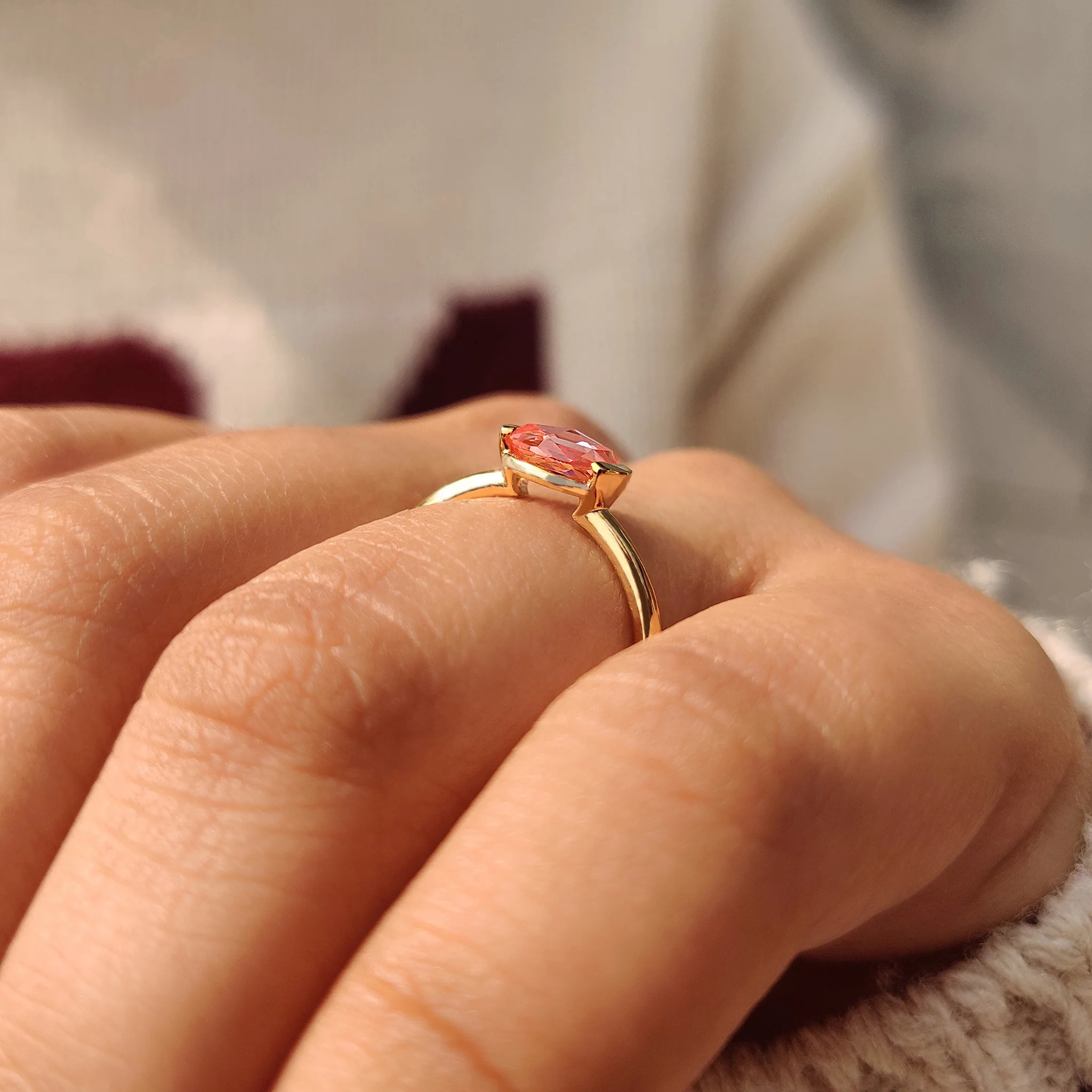 Pink Round Rose Cut Diamond Solitaire Engagement Ring - Image 3