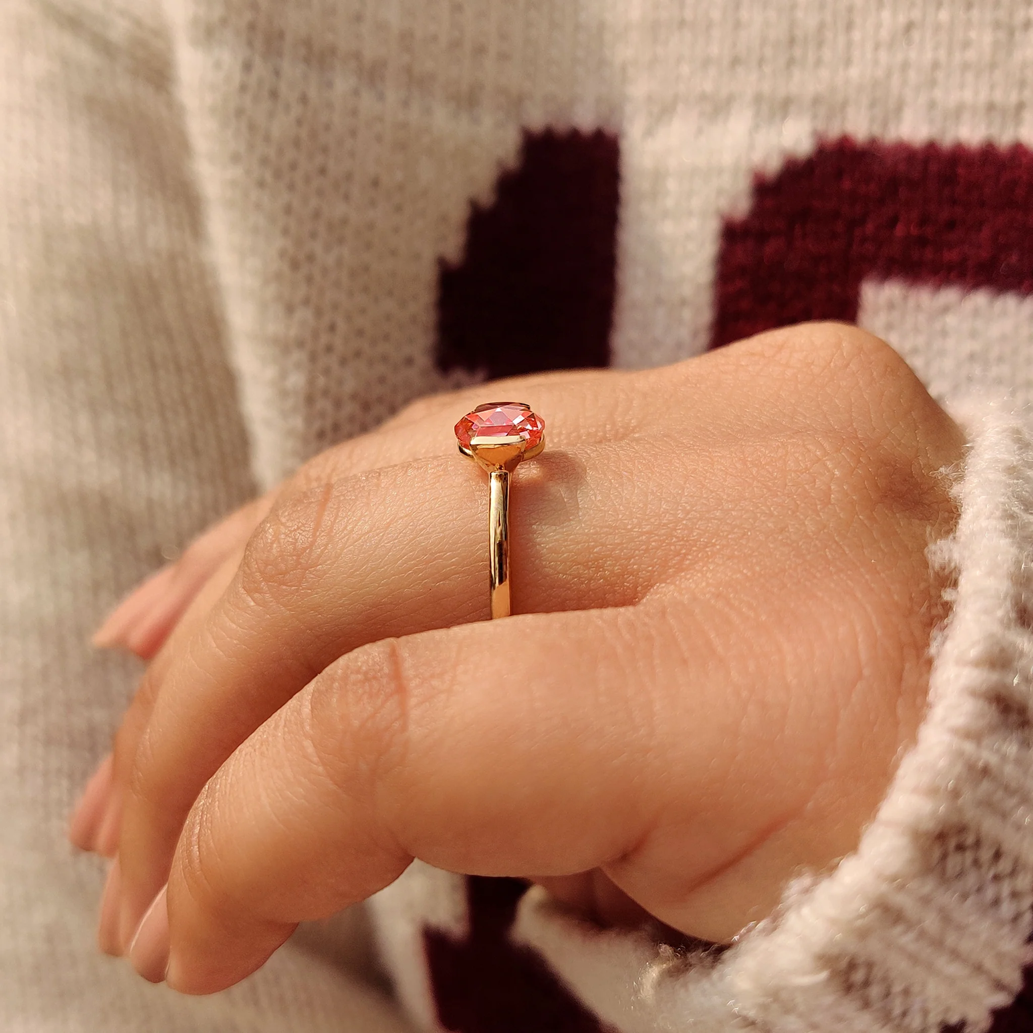 Pink Round Rose Cut Diamond Solitaire Engagement Ring - Image 4