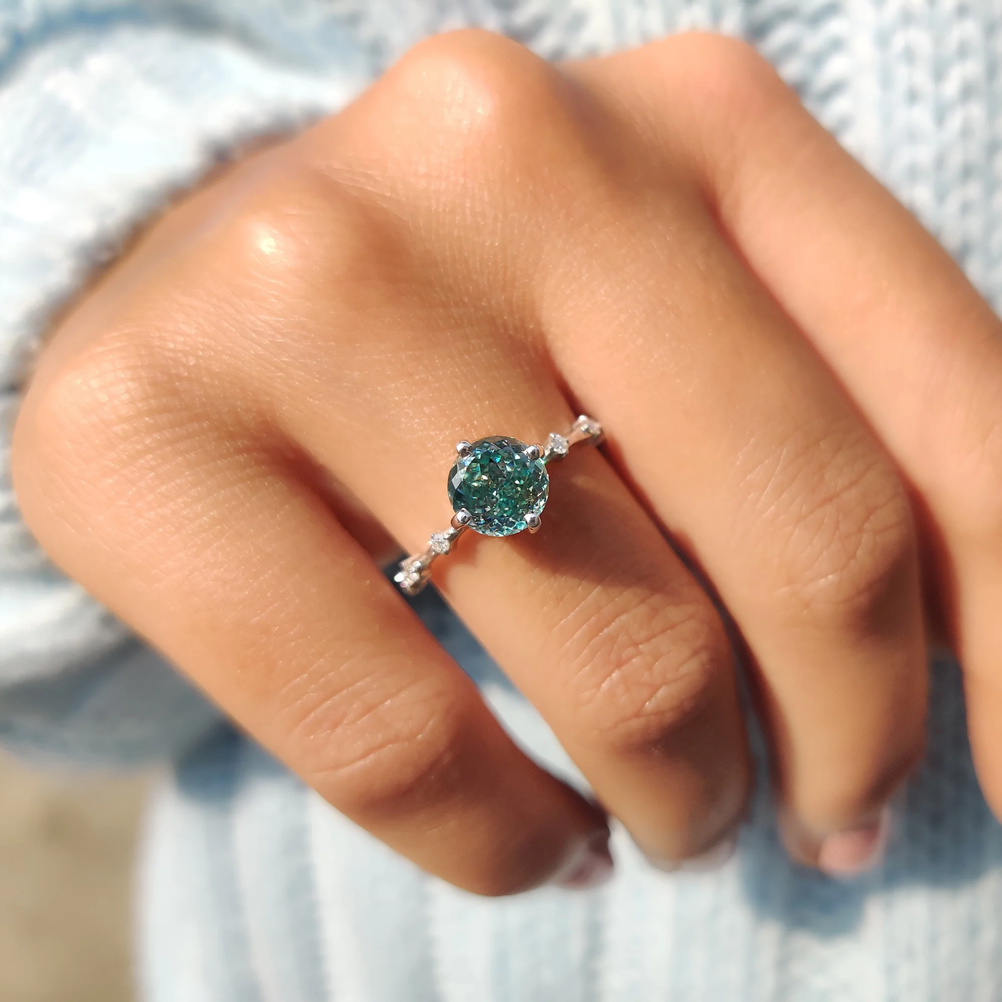 Portuguese Cut Ring With Distance Pave Set - Image 3