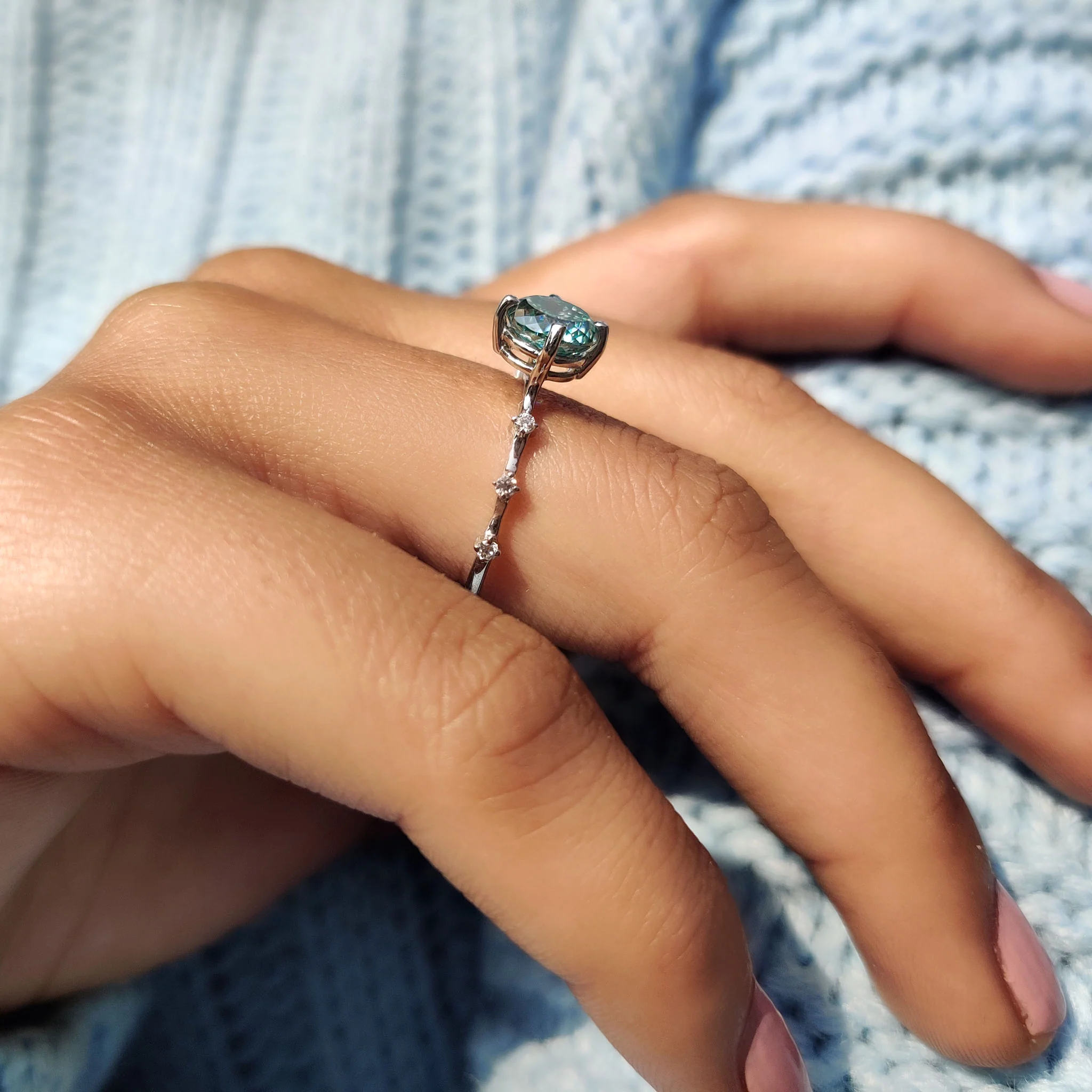 Portuguese Cut Ring With Distance Pave Set - Image 4