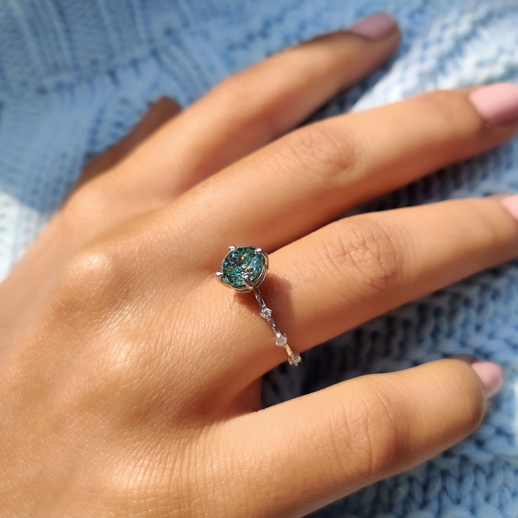 Portuguese Cut Ring With Distance Pave Set - Image 9