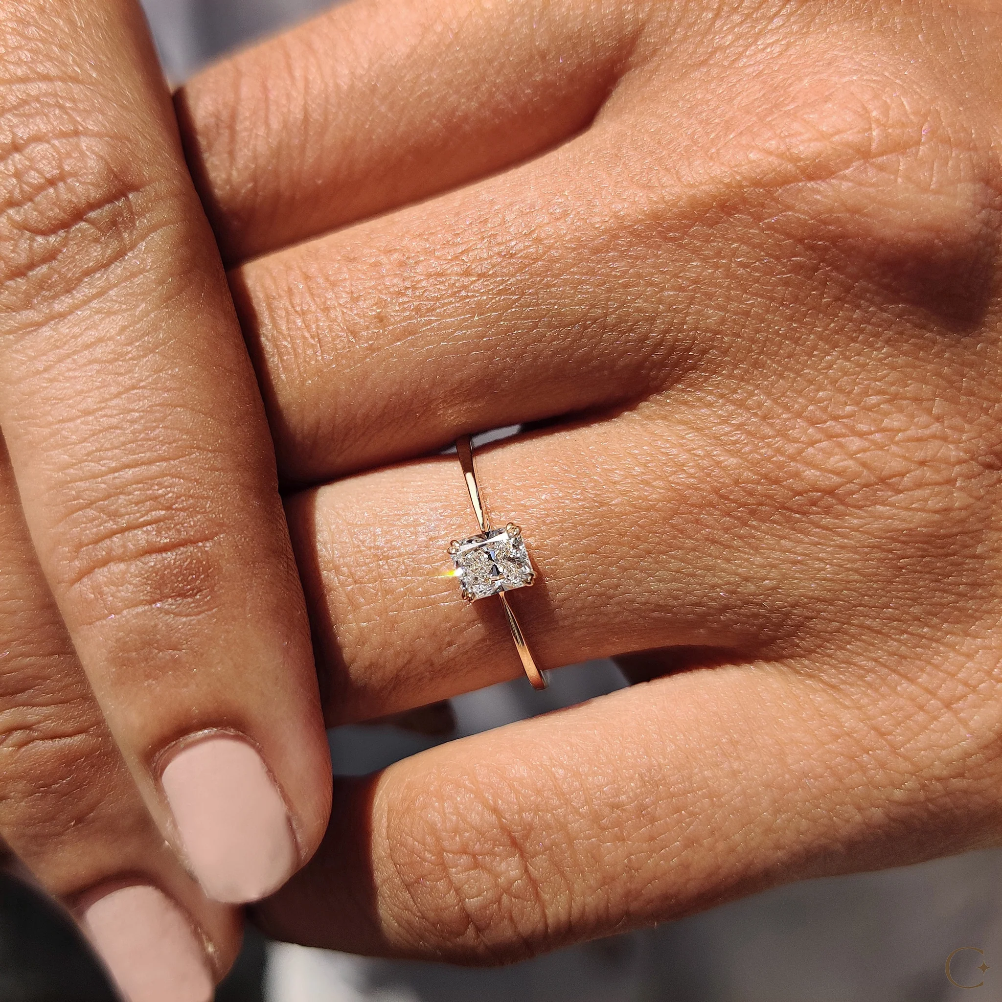 Radiant Cut Gold Engagement Ring in Solitaire Style - Image 5