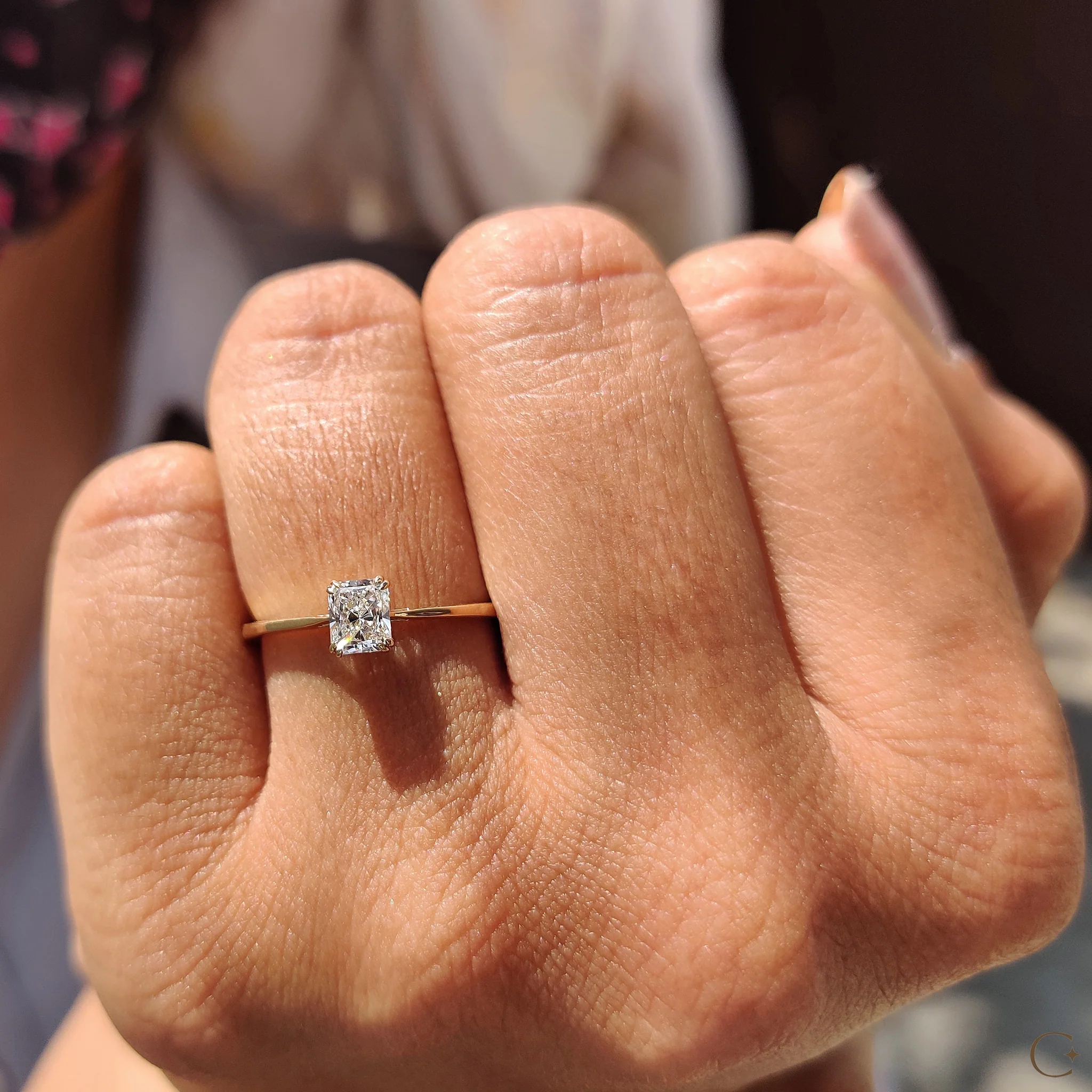 Radiant Cut Gold Engagement Ring in Solitaire Style - Image 7