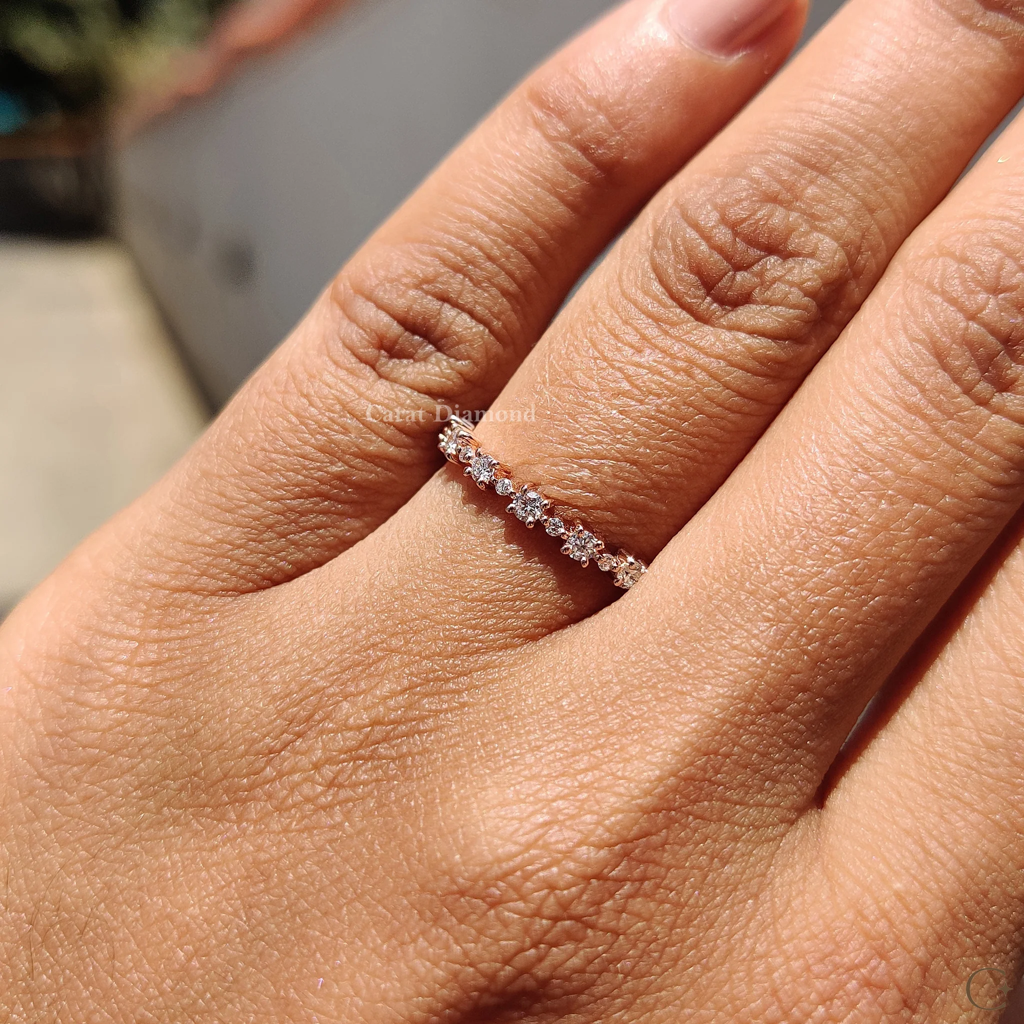 Round Cut Diamond Eternity Rose Gold Wedding Band - Image 3