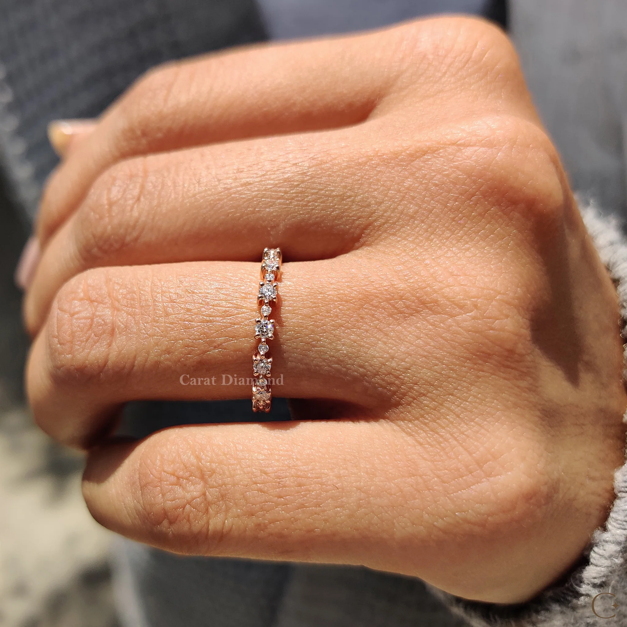 Round Cut Diamond Eternity Rose Gold Wedding Band - Image 5