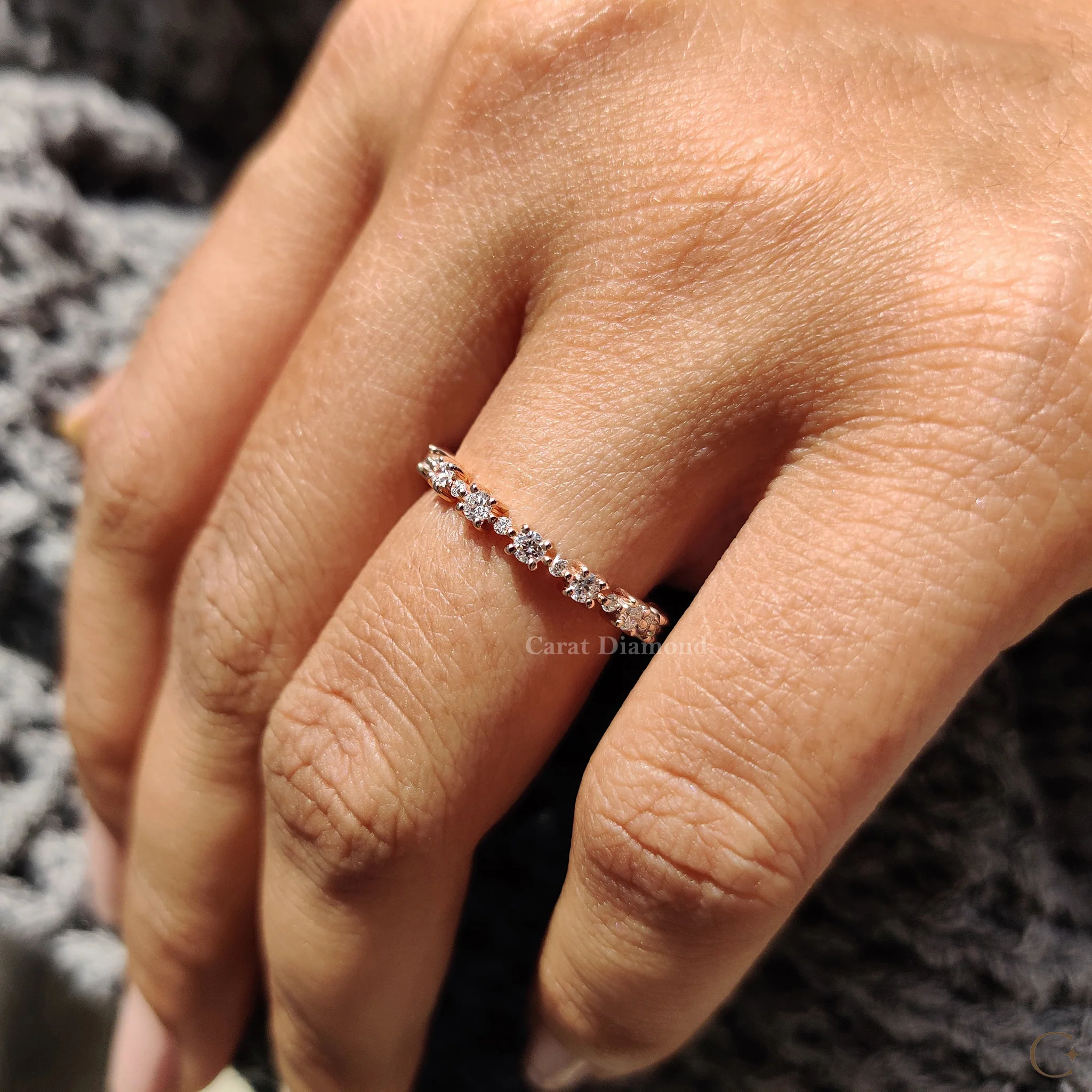 Round Cut Diamond Eternity Rose Gold Wedding Band - Image 6