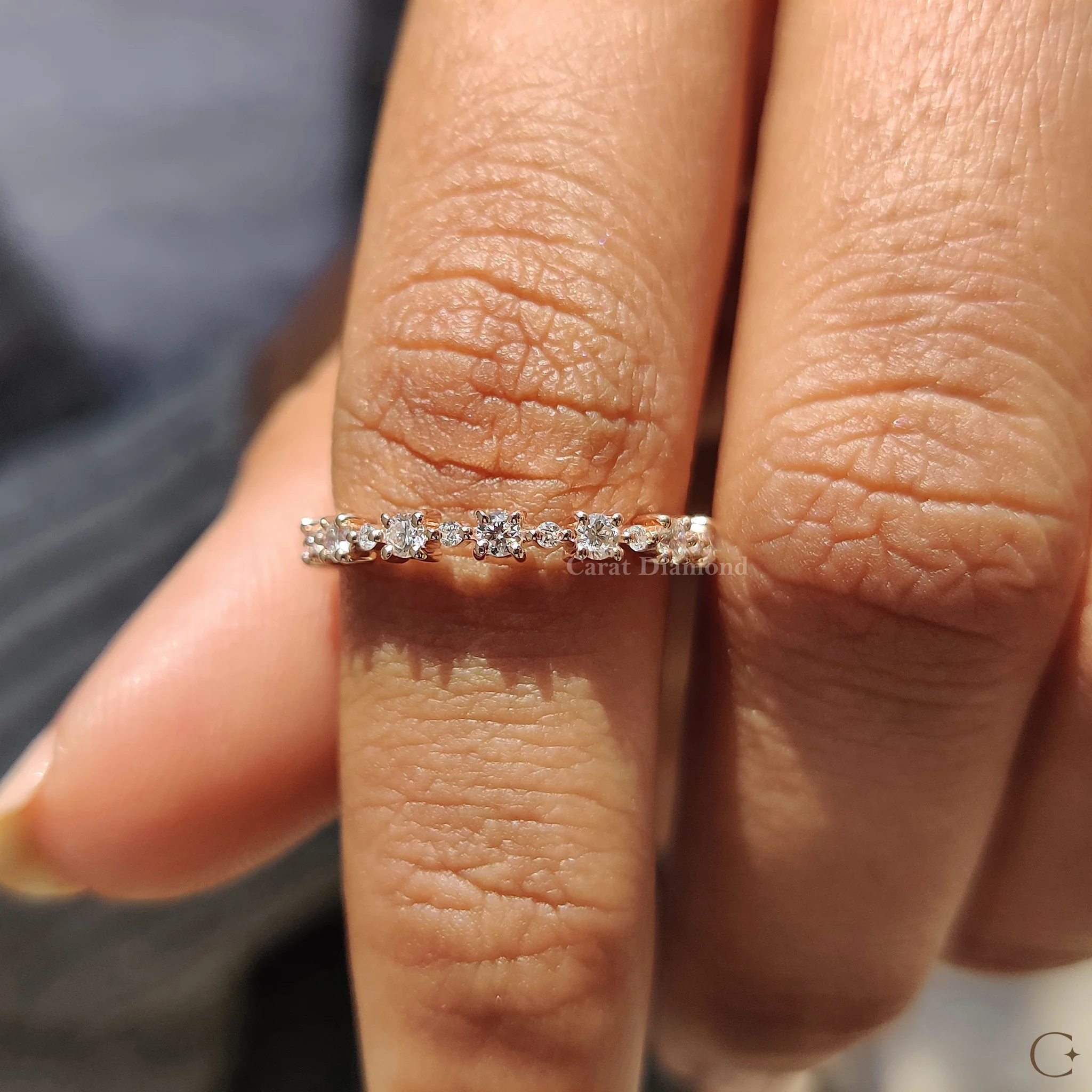 Round Cut Diamond Eternity Rose Gold Wedding Band - Image 8