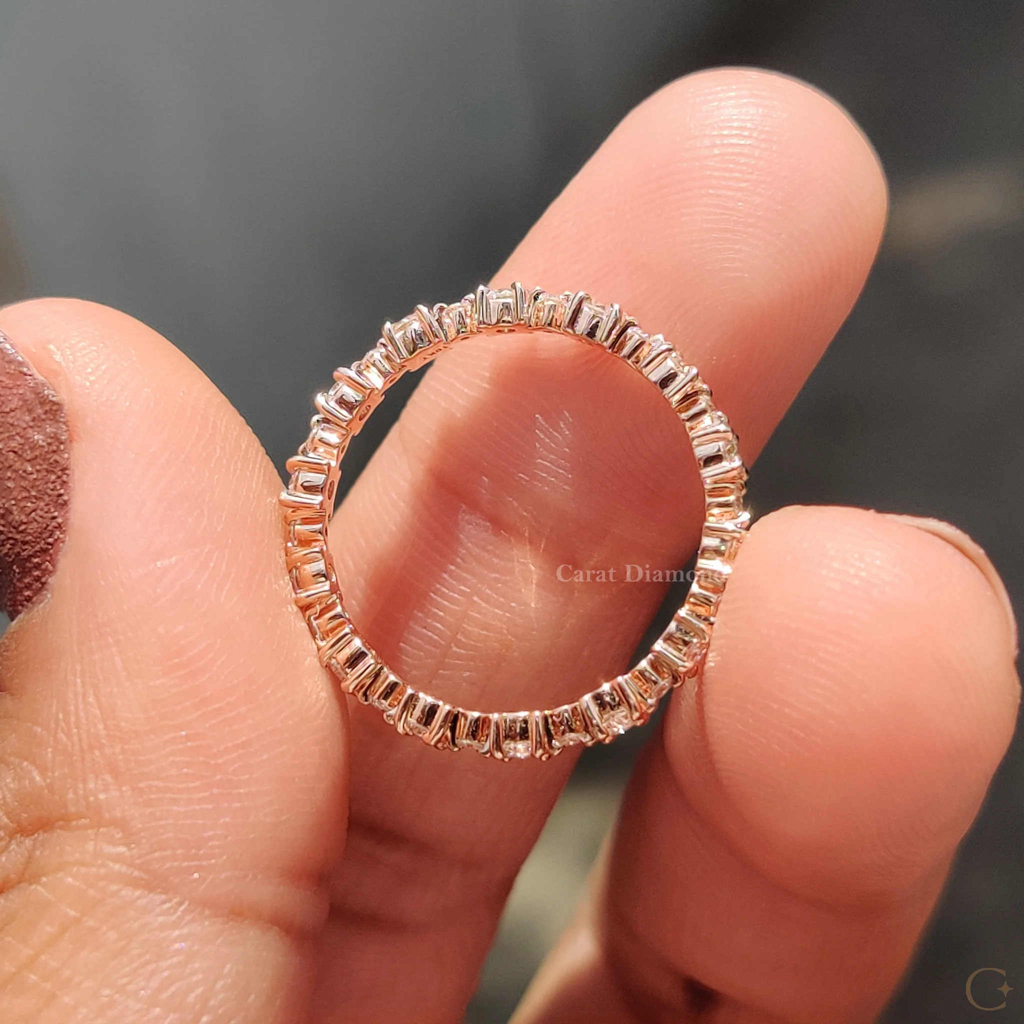 Round Cut Diamond Eternity Rose Gold Wedding Band - Image 9
