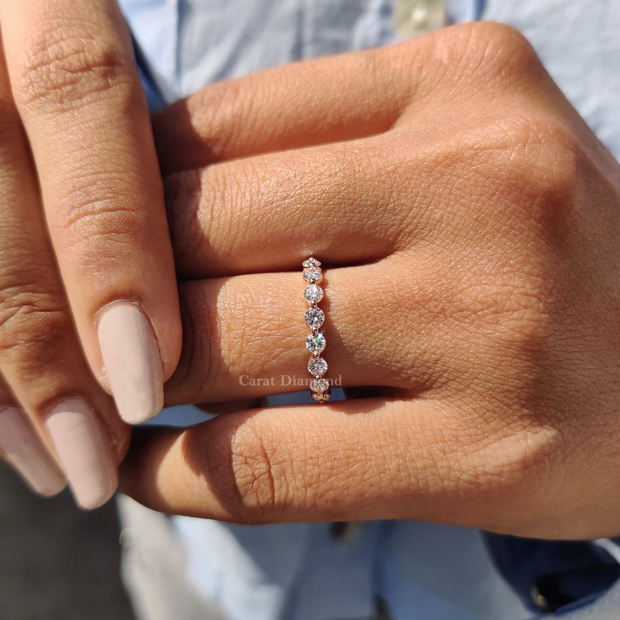 Round Cut Half Eternity Diamond Band - Image 5