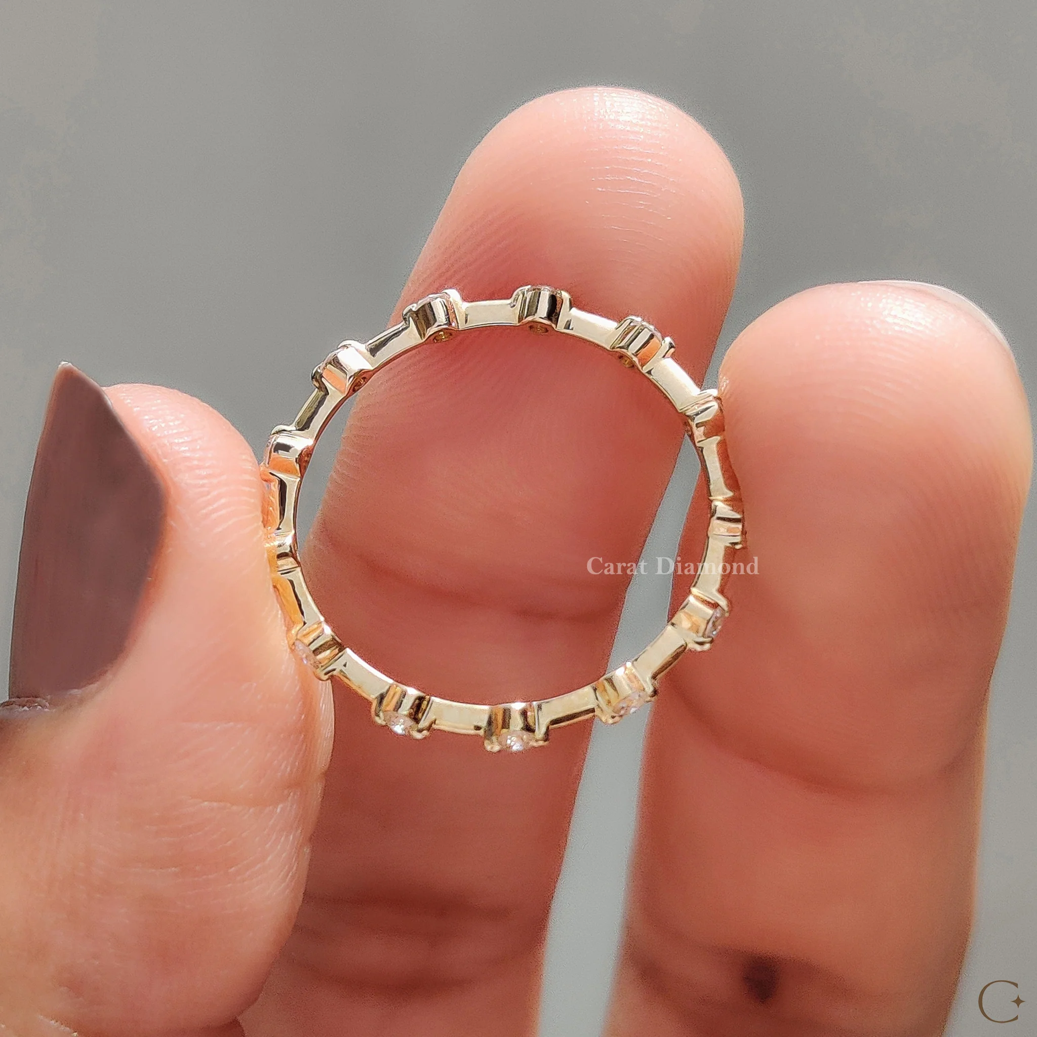 Round Diamond Eternity Band in Distance Pave Style - Image 9