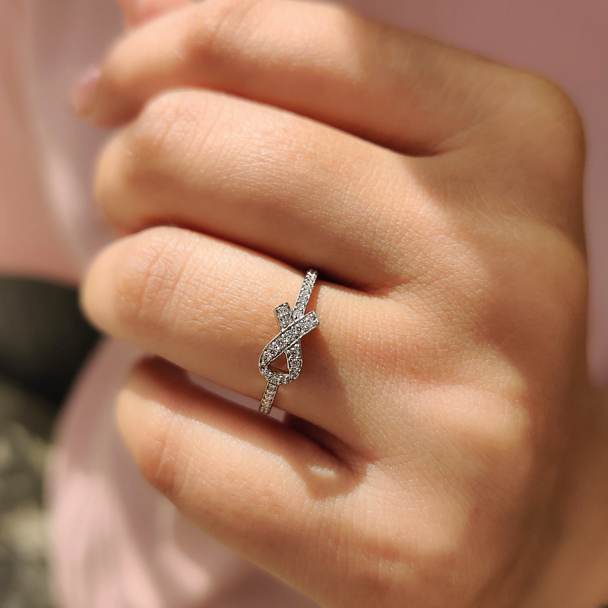 Round Diamond Ribbon Ring In Half Eternity Style - Image 3