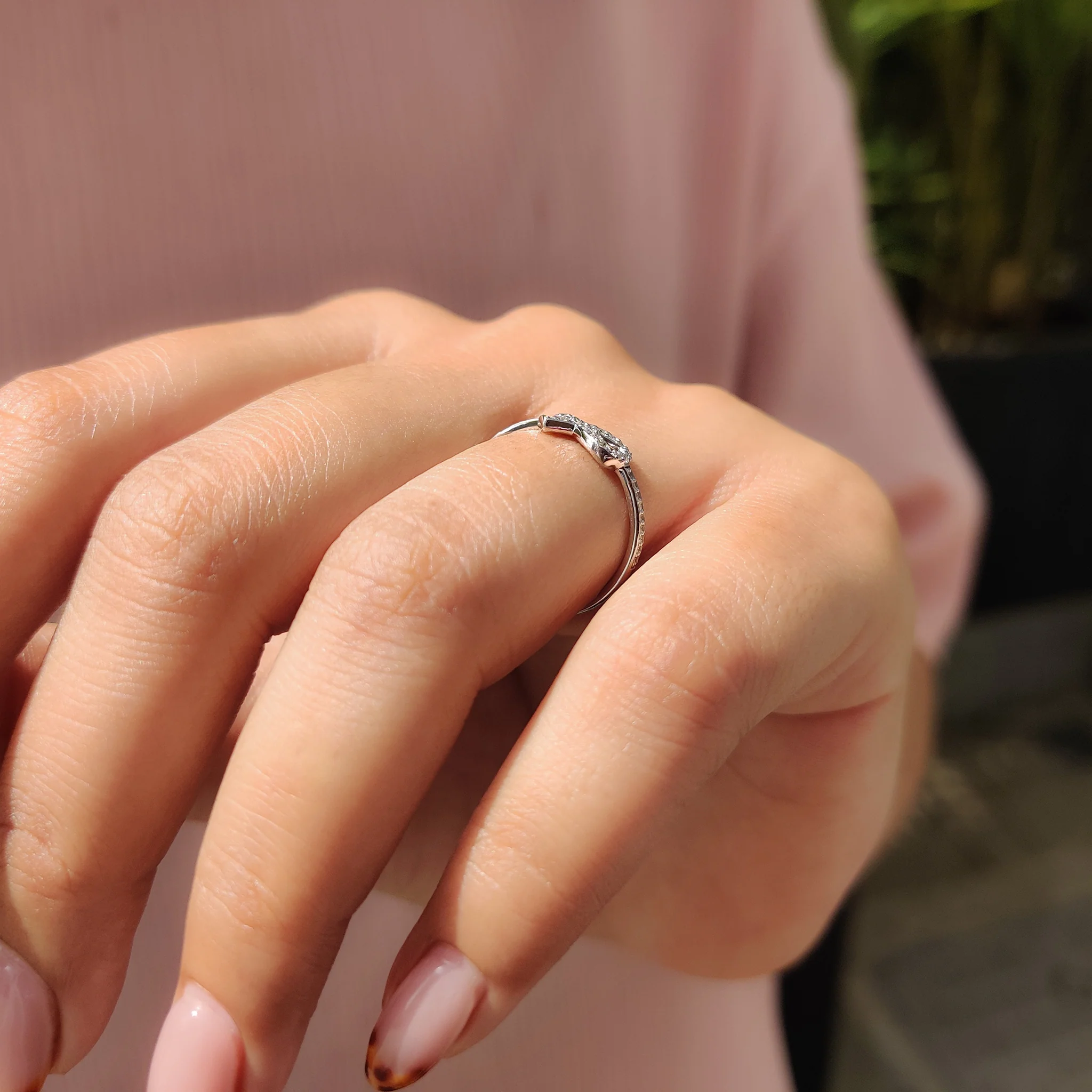 Round Diamond Ribbon Ring In Half Eternity Style - Image 4