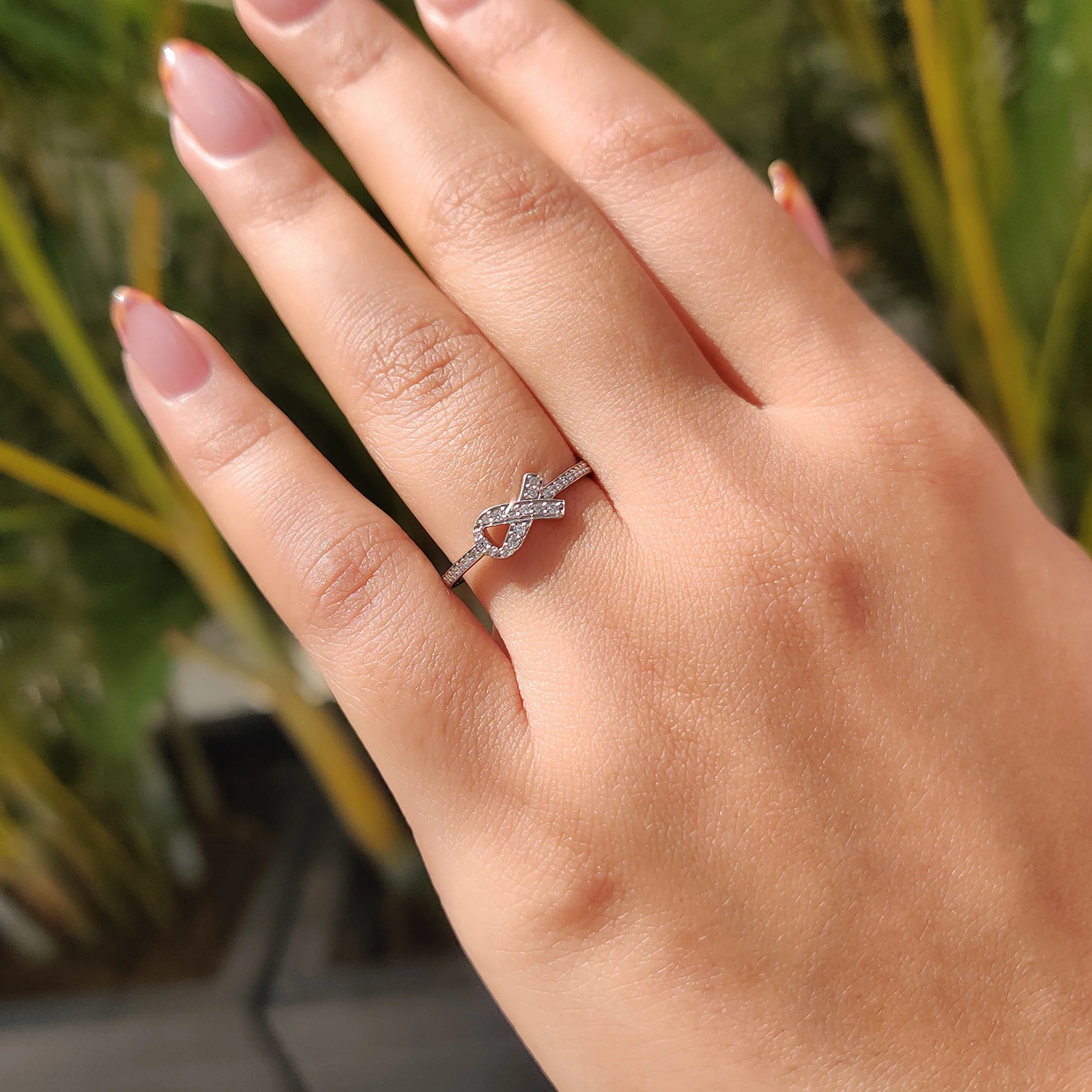 Round Diamond Ribbon Ring In Half Eternity Style - Image 5