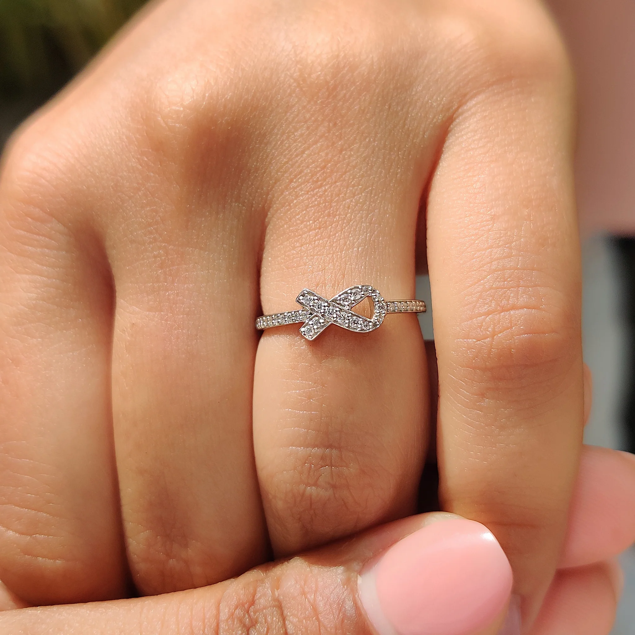 Round Diamond Ribbon Ring In Half Eternity Style - Image 6