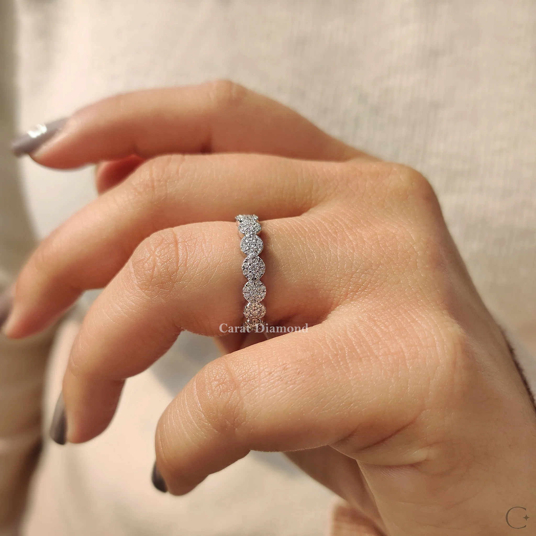 Round Diamond Wedding Band With Halo Style - Image 3