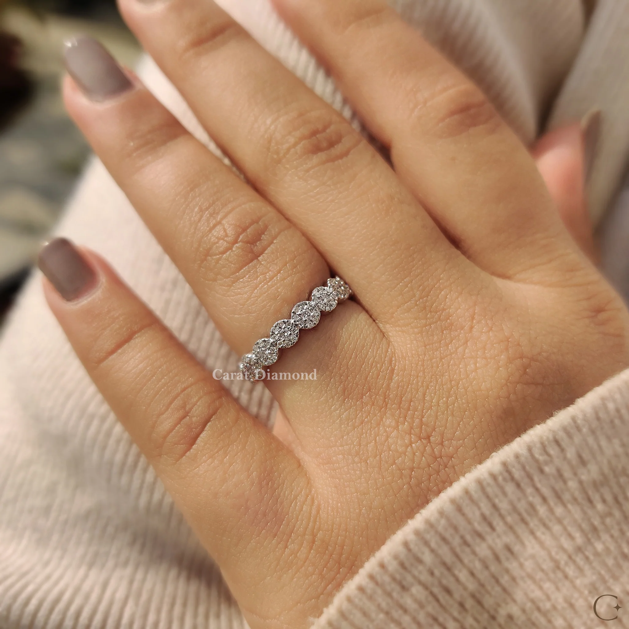 Round Diamond Wedding Band With Halo Style - Image 5