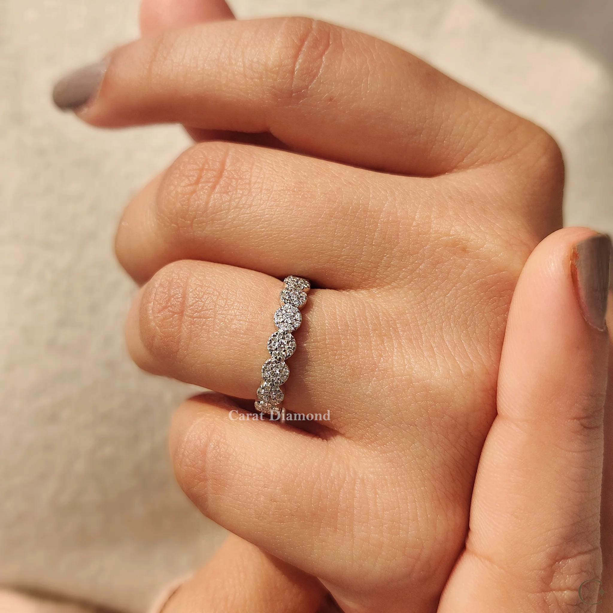 Round Diamond Wedding Band With Halo Style - Image 6