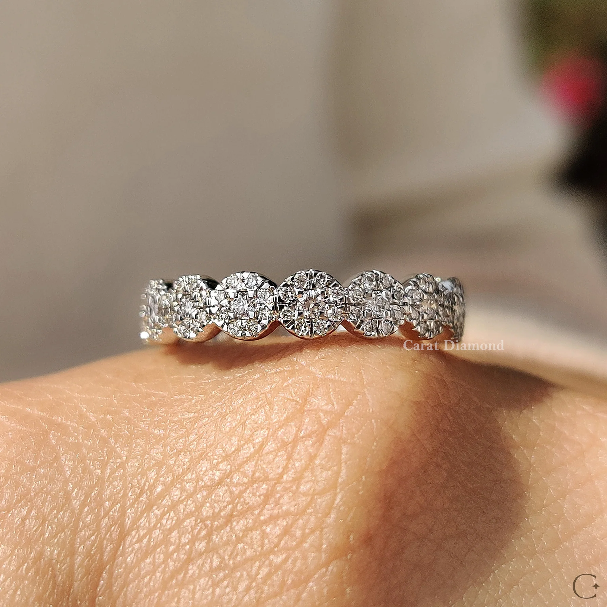 Round Diamond Wedding Band With Halo Style - Image 7