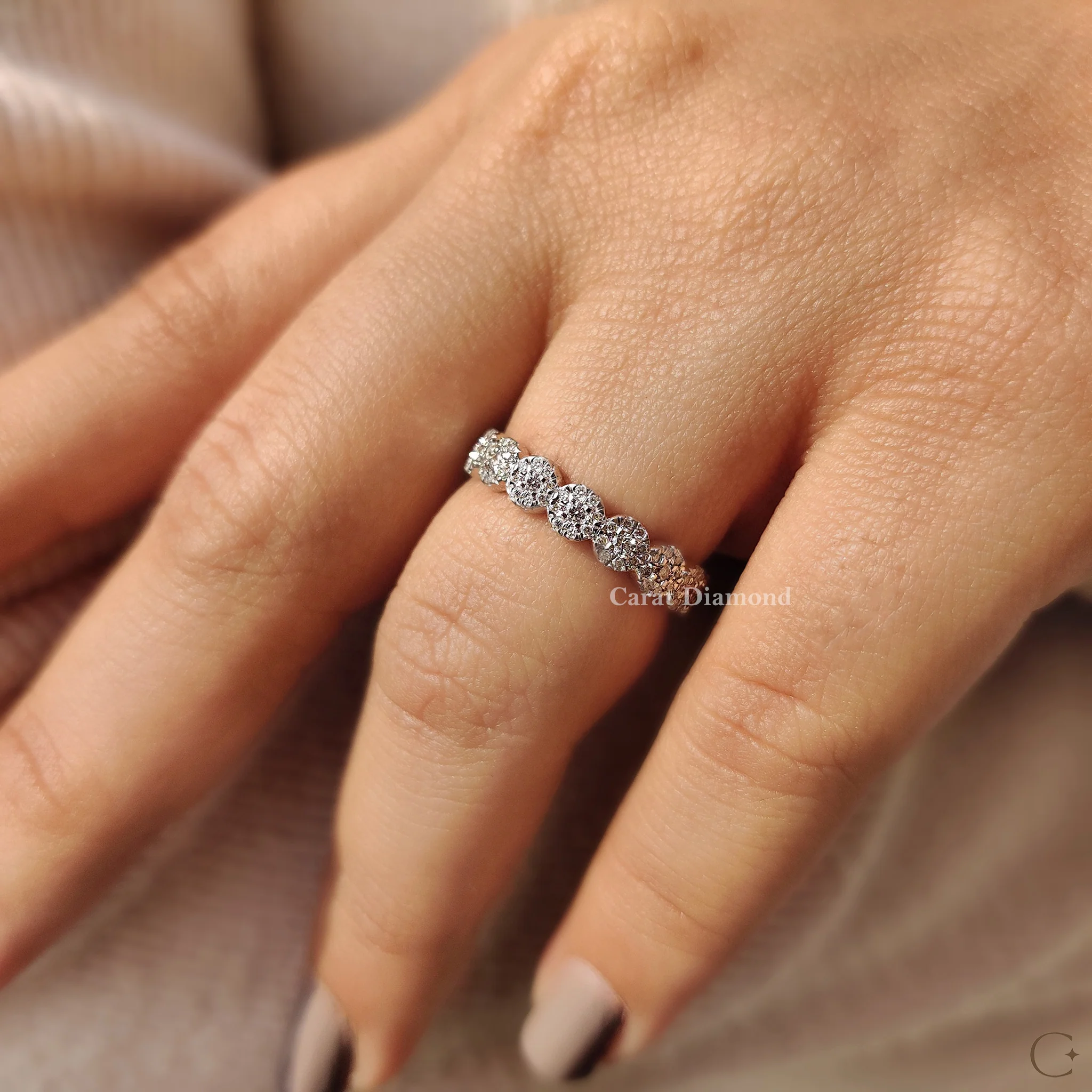 Round Diamond Wedding Band With Halo Style - Image 8