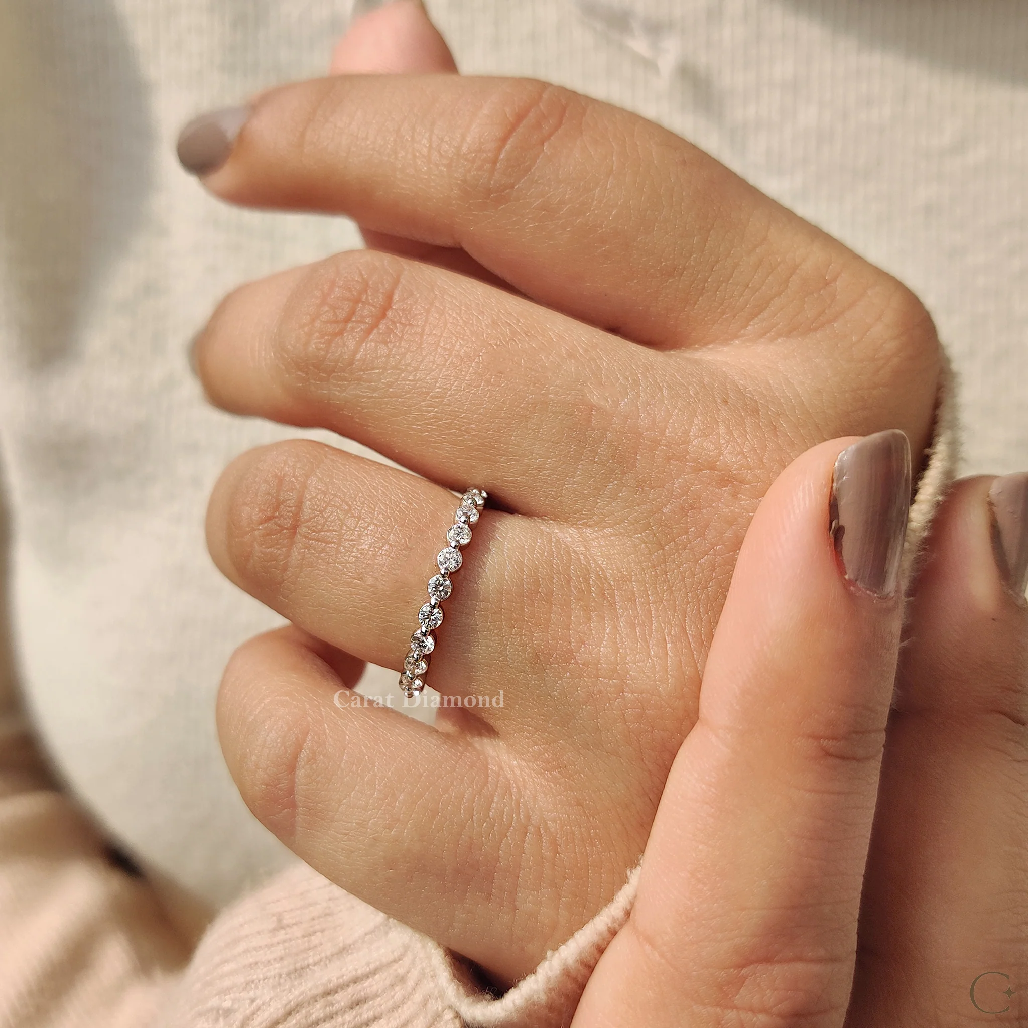 Shared Prong Eternity Round Diamond Wedding Band - Image 6