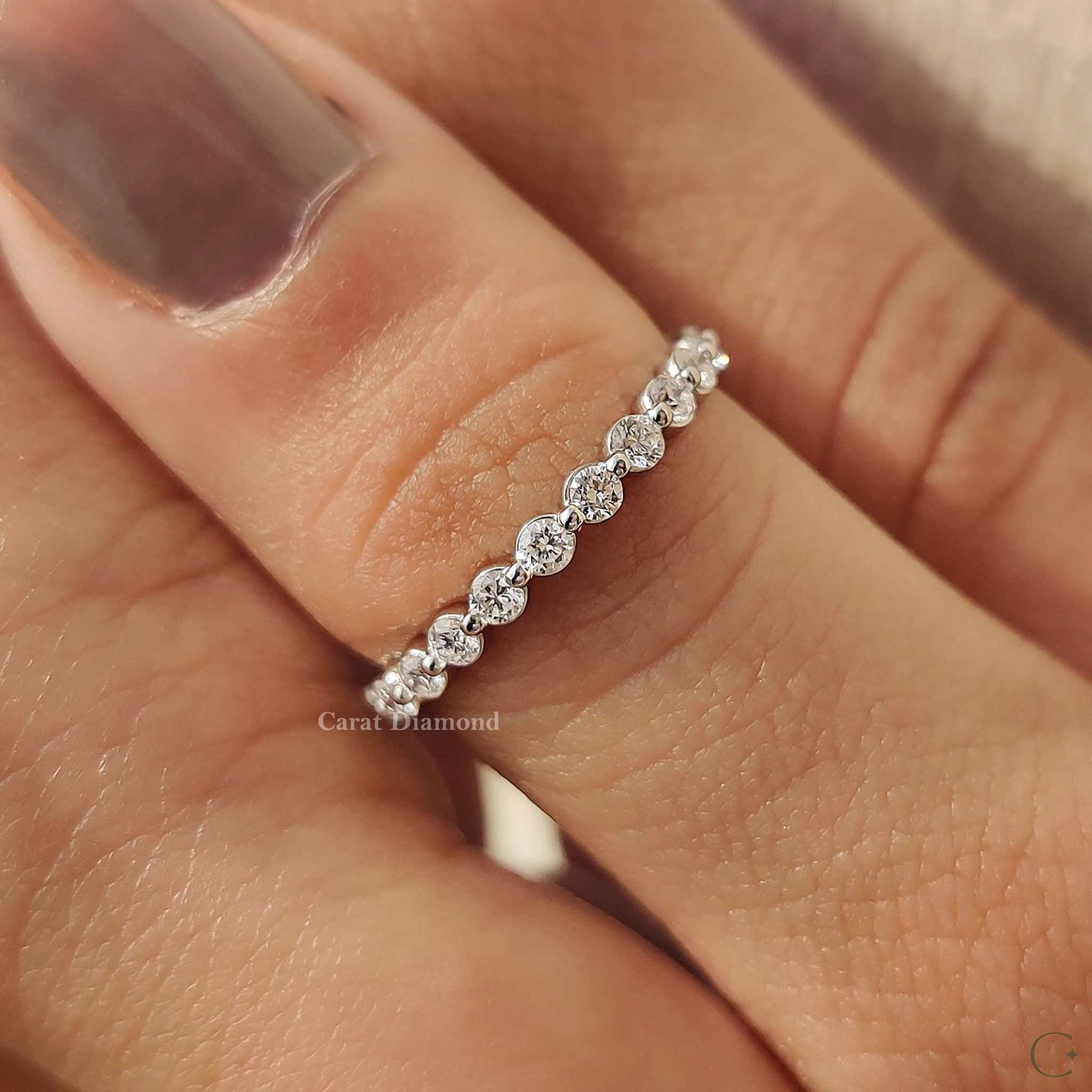 Shared Prong Eternity Round Diamond Wedding Band - Image 7