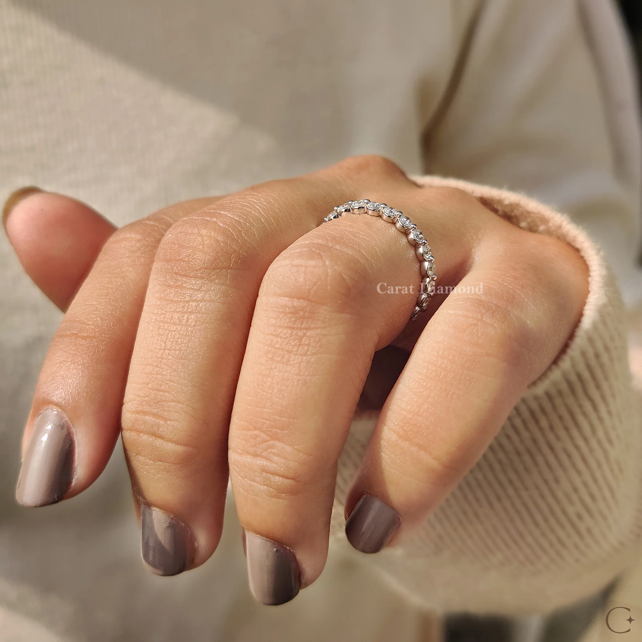 Shared Prong Eternity Round Diamond Wedding Band - Image 9