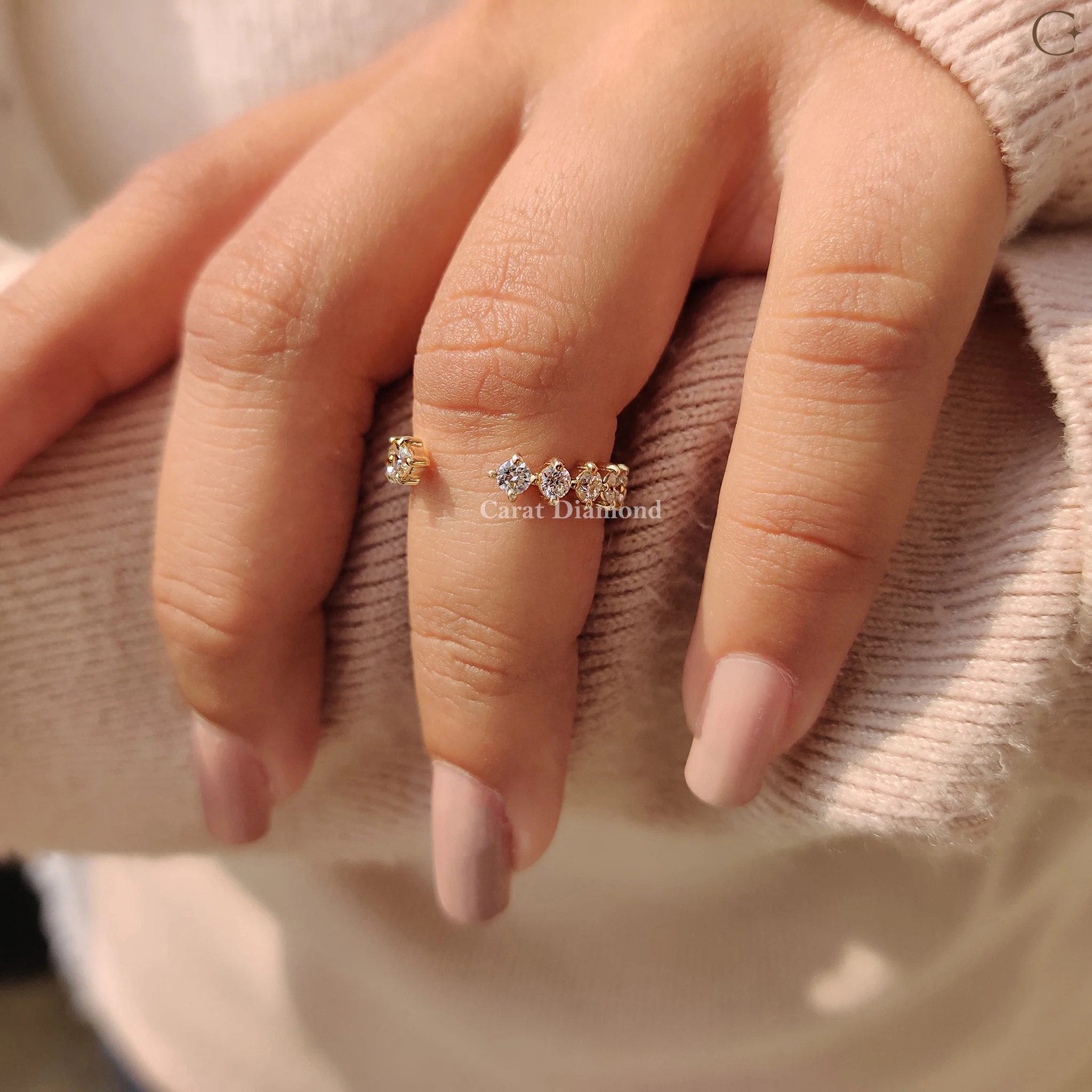 Round Diamond Wedding Band In Open Gap Style - Image 4