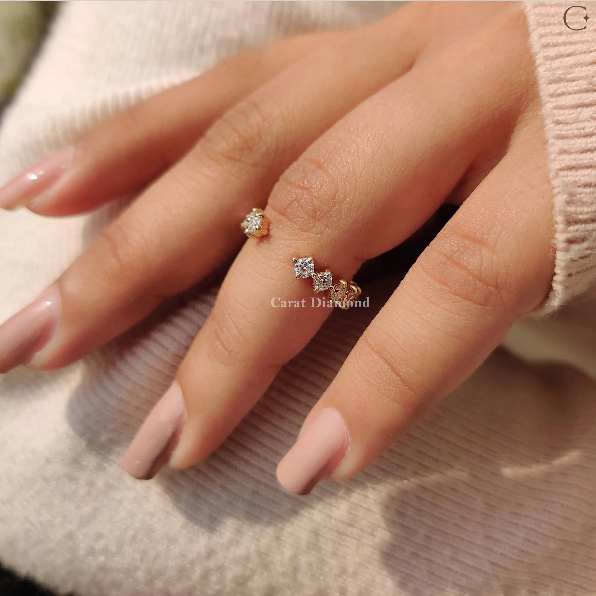 Round Diamond Wedding Band In Open Gap Style - Image 6