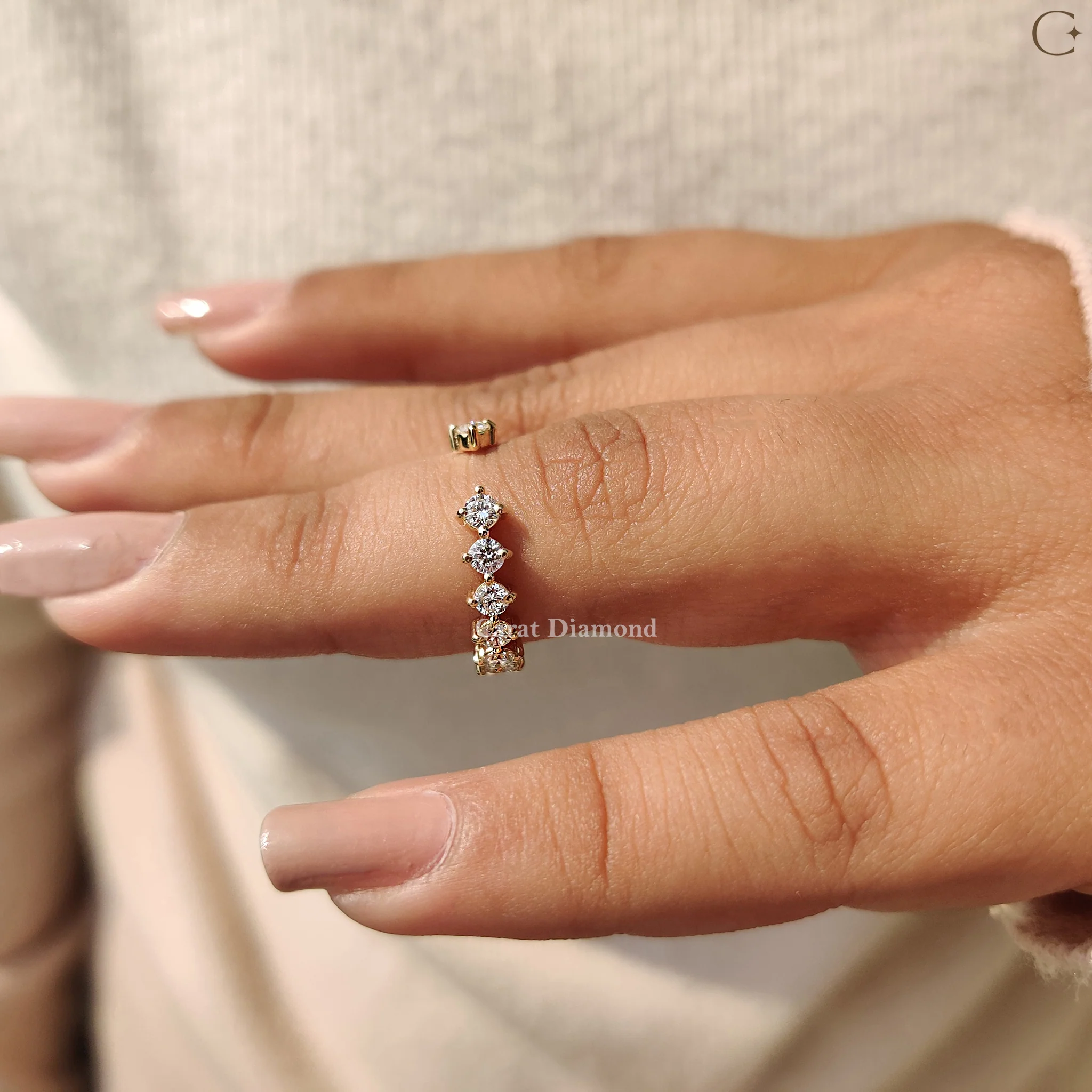 Round Diamond Wedding Band In Open Gap Style - Image 7