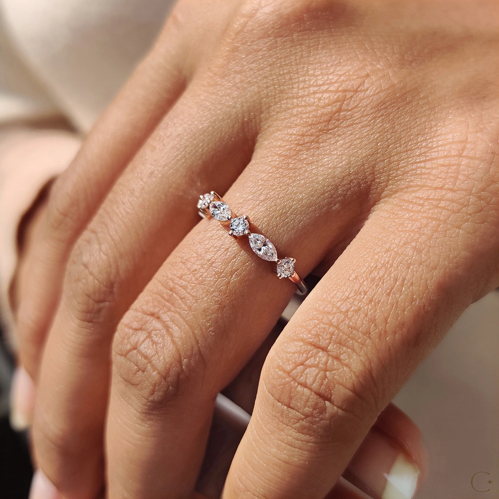 Round And Marquise Wedding Band In Half Eternity - Image 3