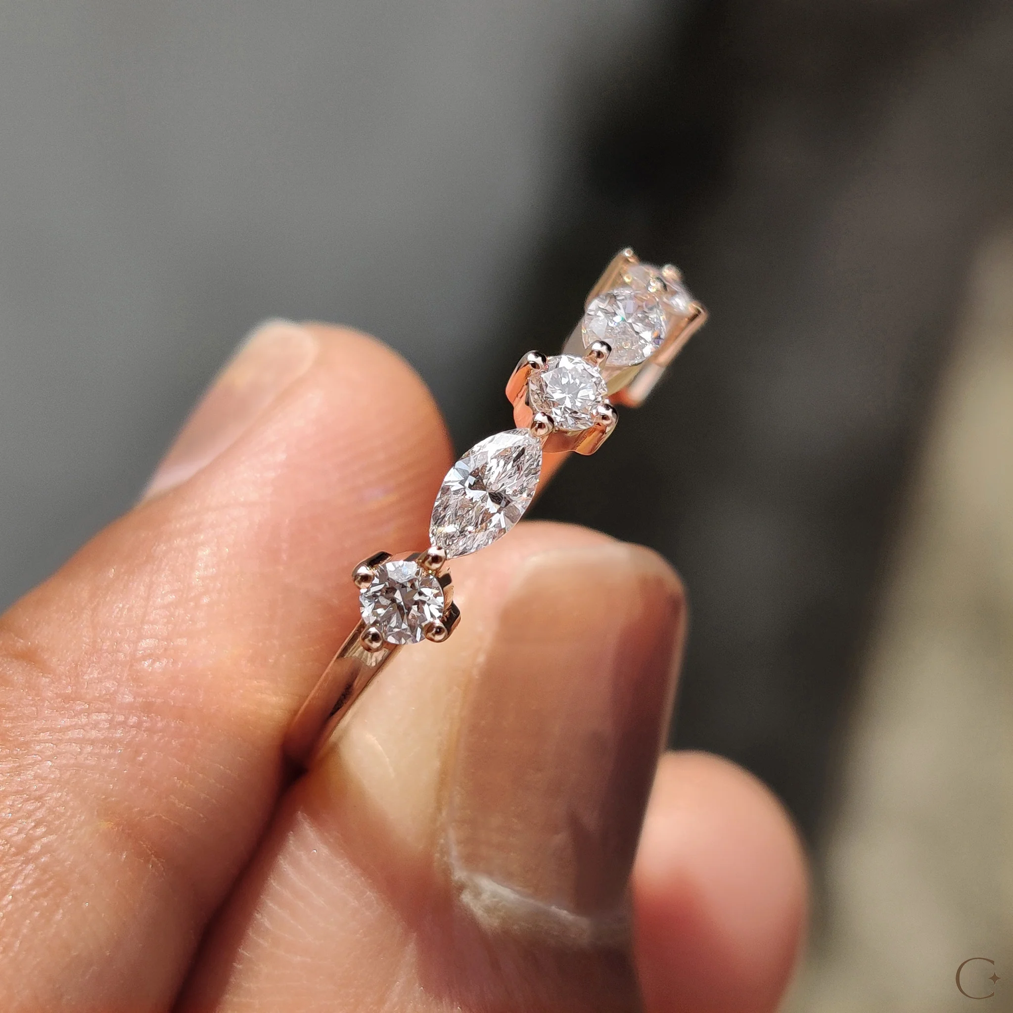 Round And Marquise Wedding Band In Half Eternity - Image 4