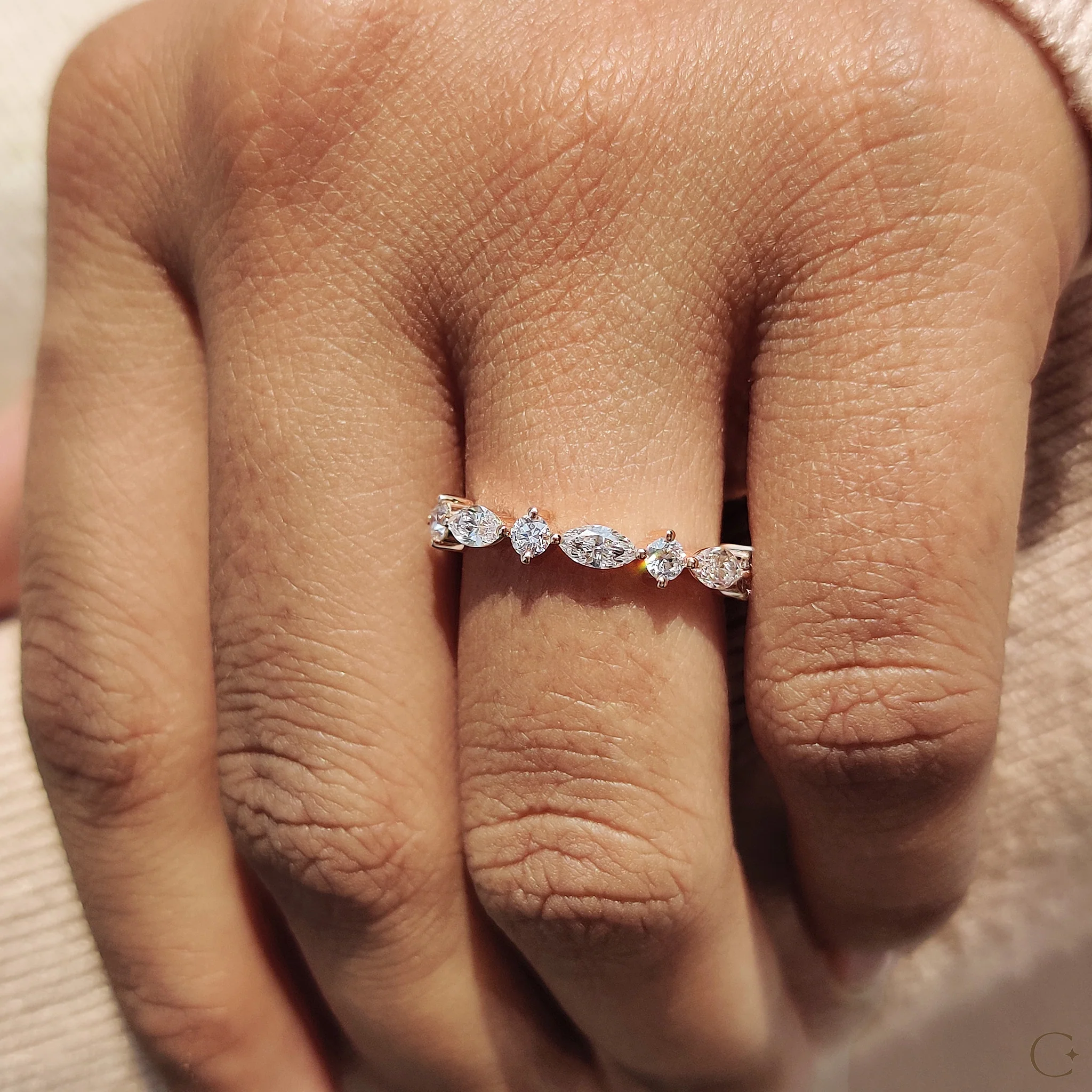 Round And Marquise Wedding Band In Half Eternity - Image 5