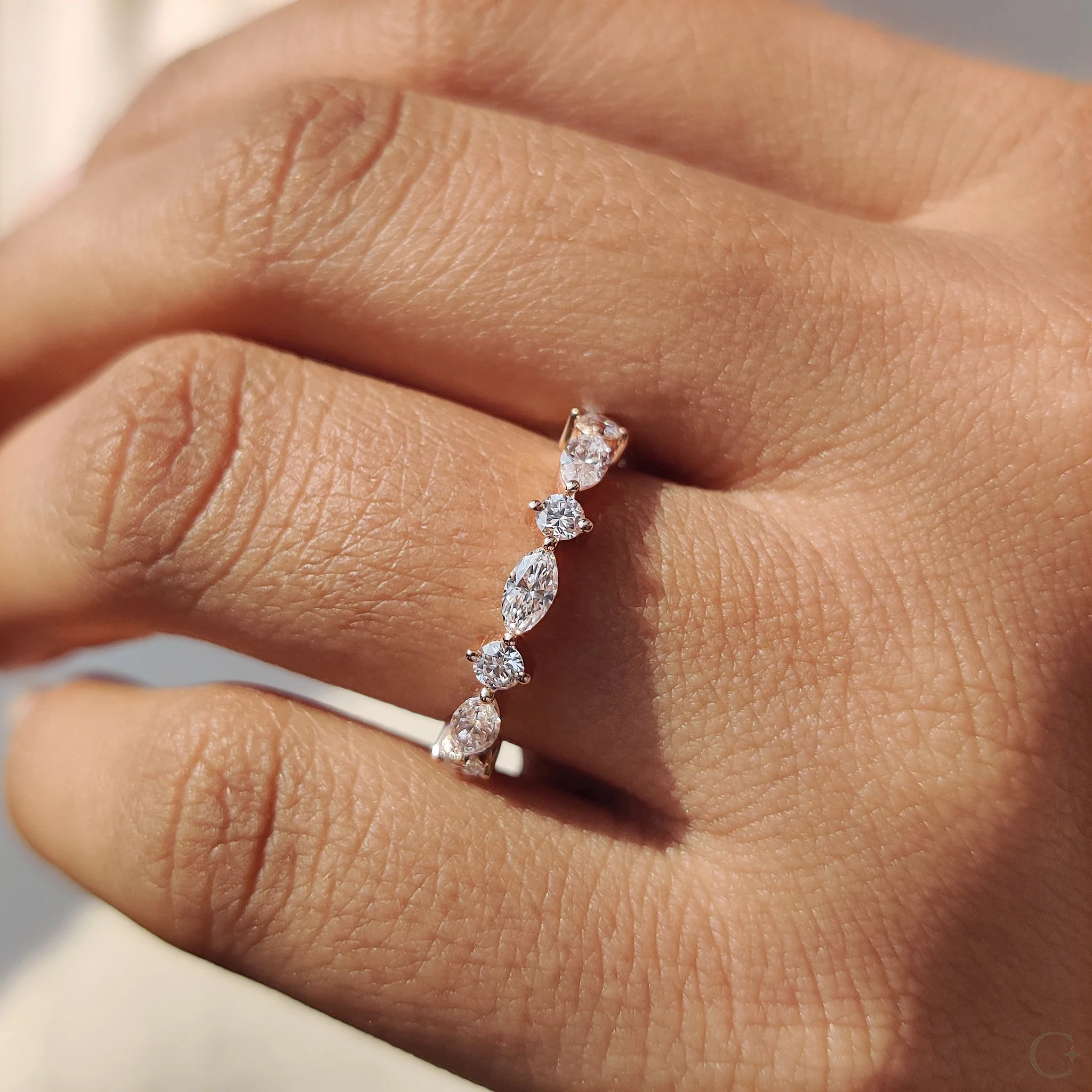 Round And Marquise Wedding Band In Half Eternity - Image 6