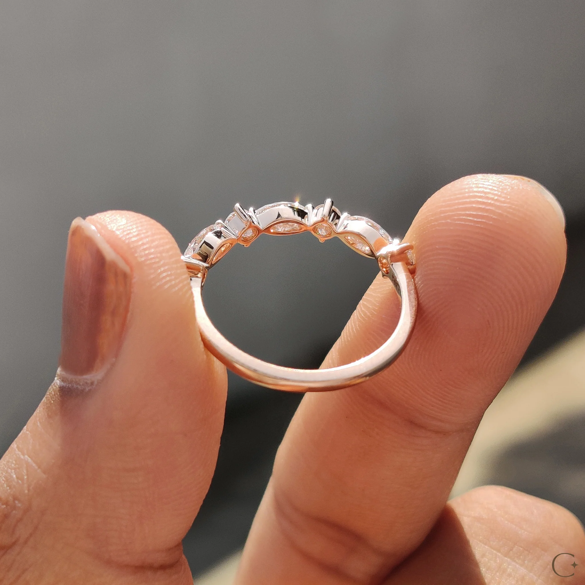 Round And Marquise Wedding Band In Half Eternity - Image 7