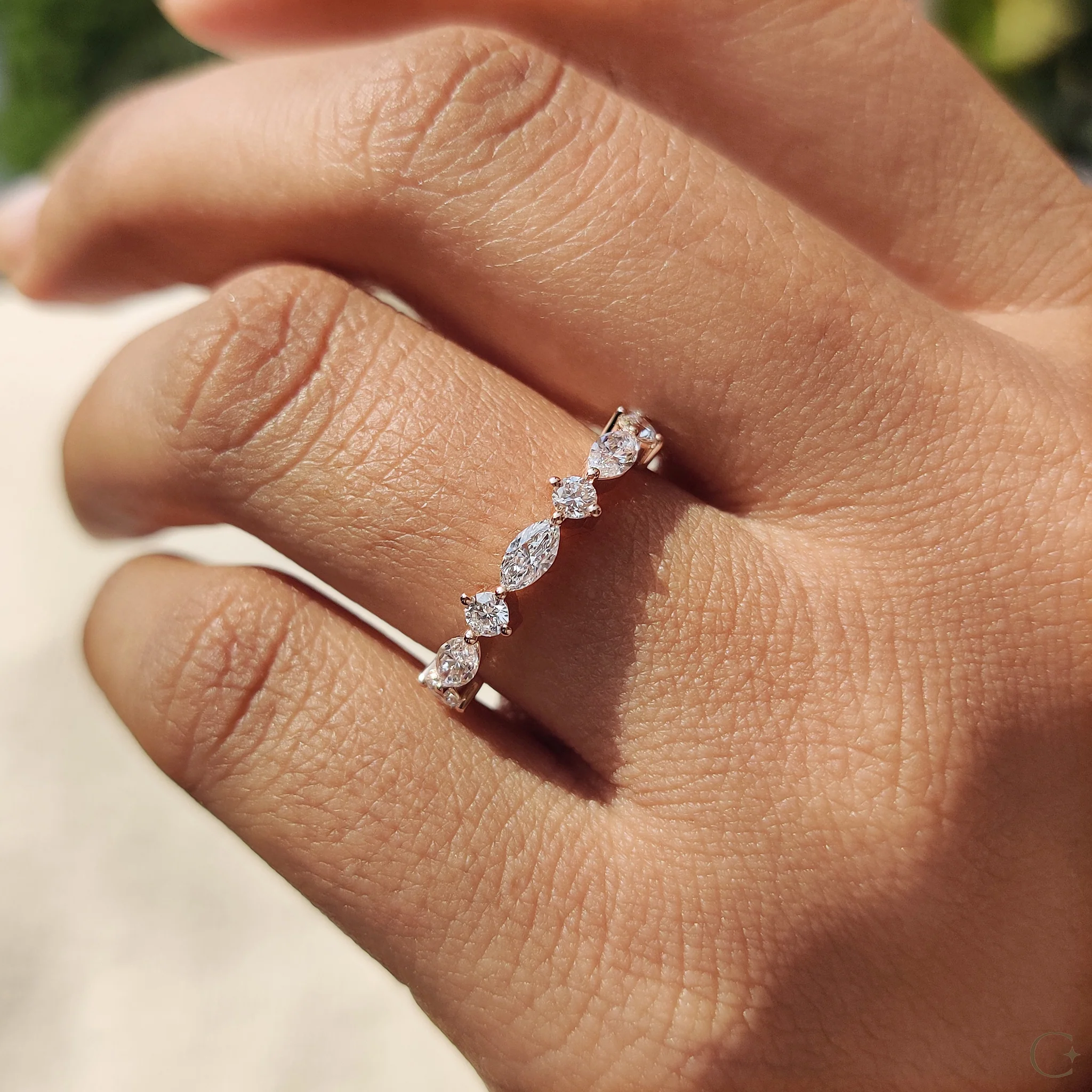 Round And Marquise Wedding Band In Half Eternity - Image 8