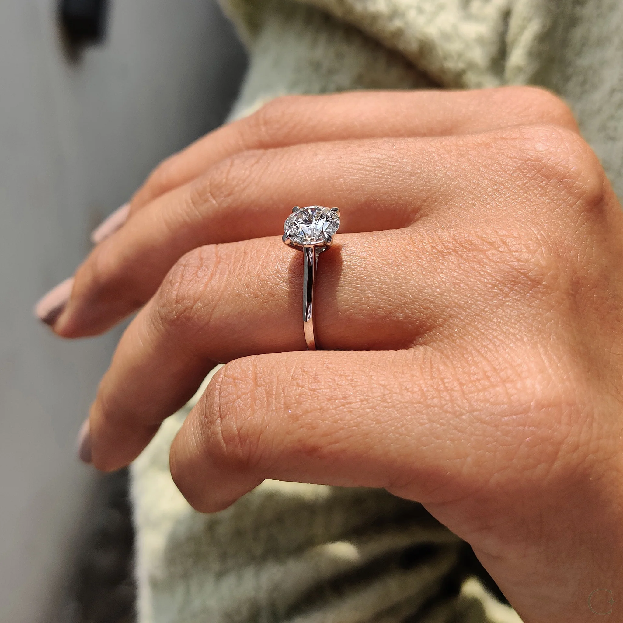 Cathedral Style Round Solitaire Diamond Ring - Image 5