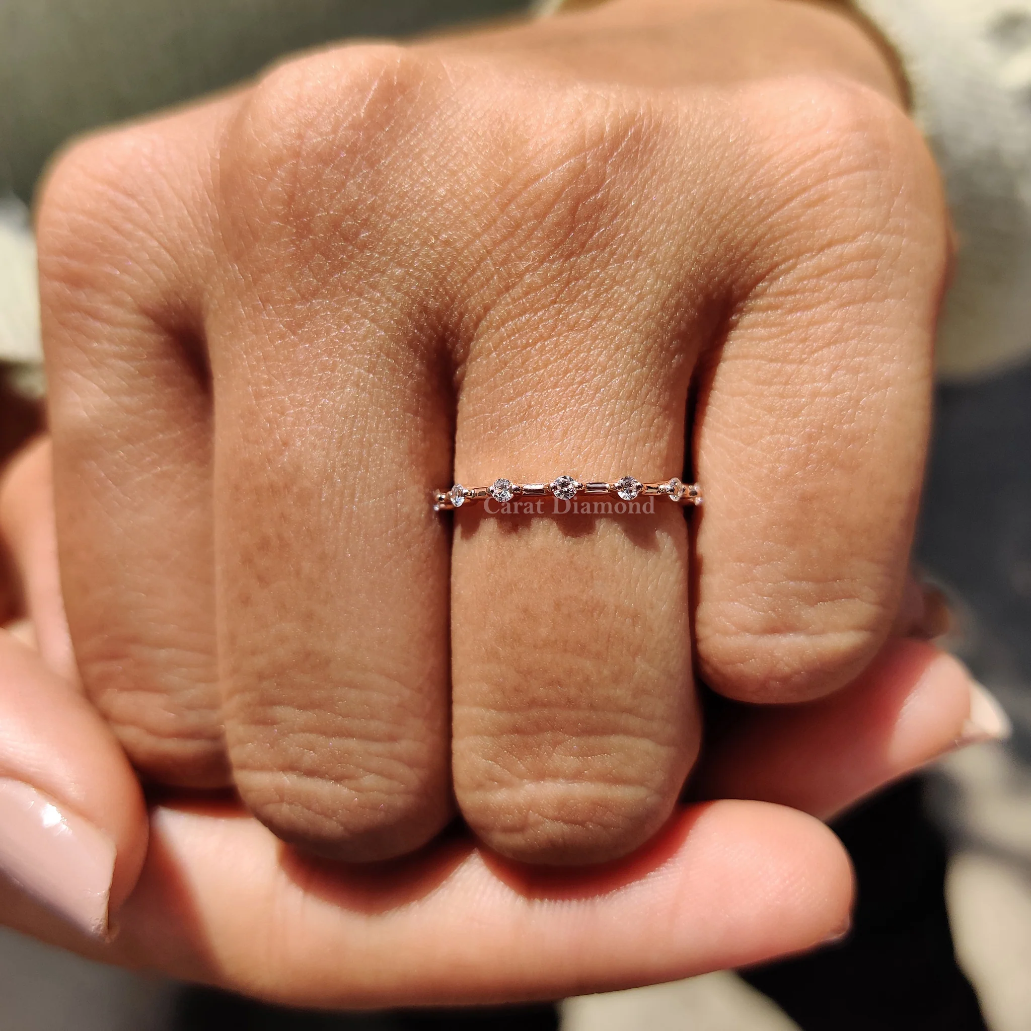 Round Cut Half Eternity Style Rose Gold Wedding Ring - Image 4