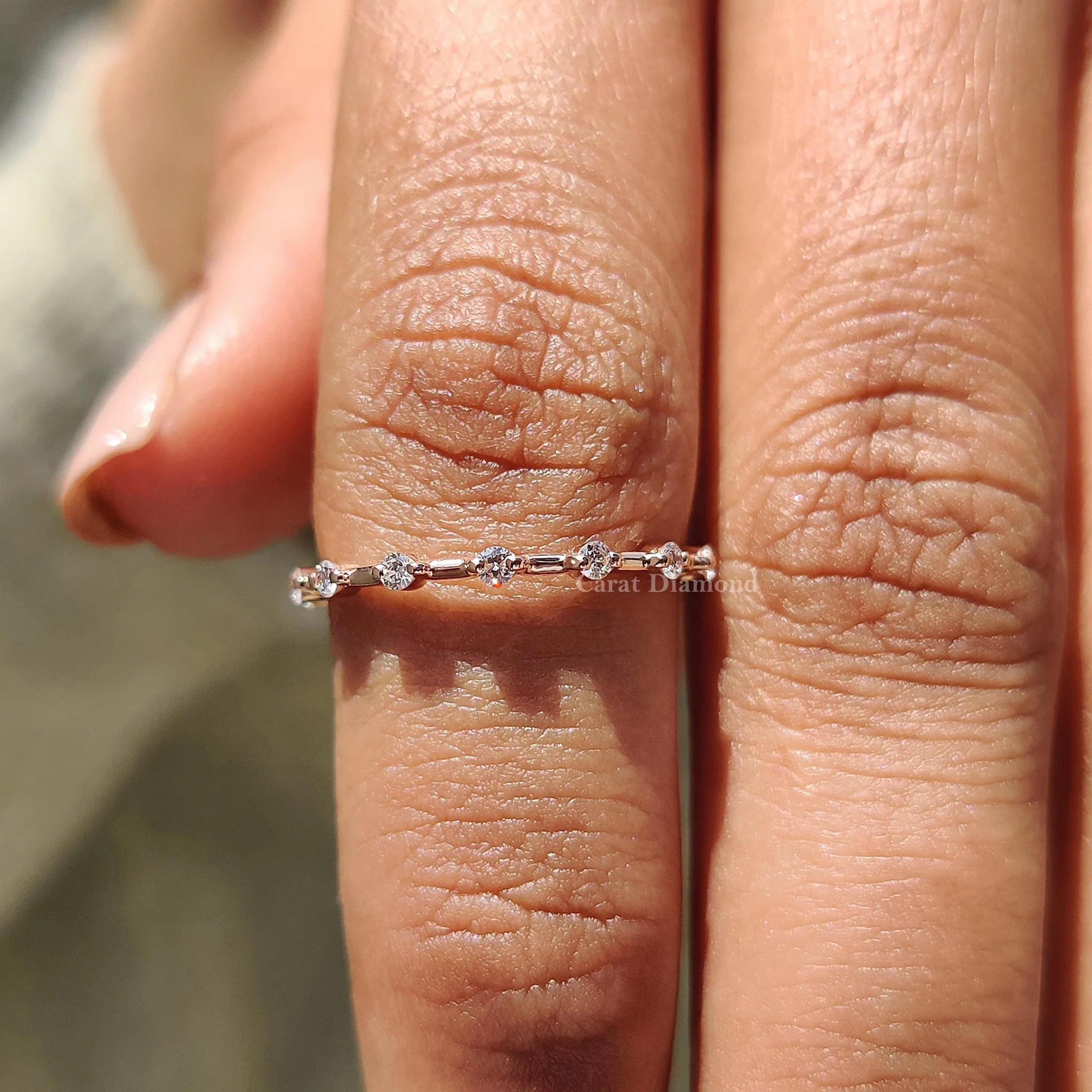 Round Cut Half Eternity Style Rose Gold Wedding Ring - Image 7