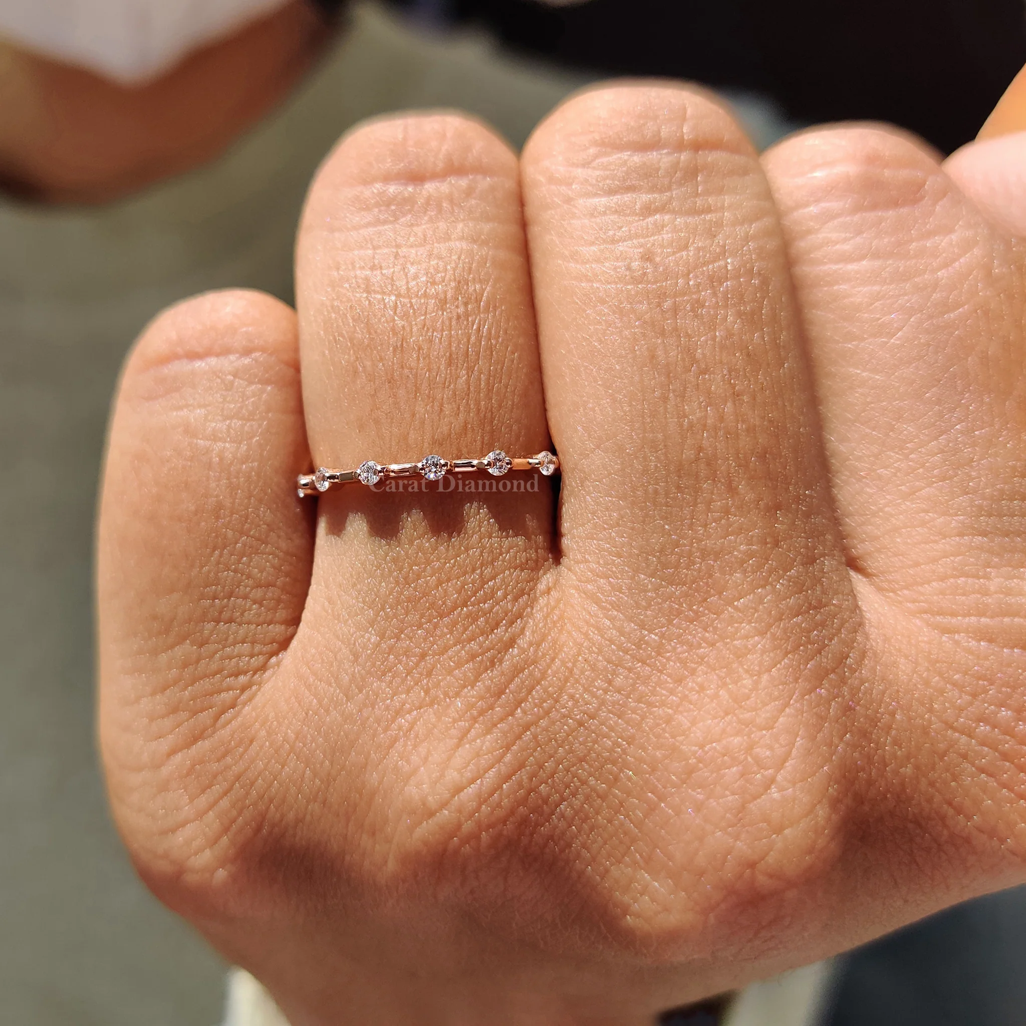 Round Cut Half Eternity Style Rose Gold Wedding Ring - Image 9