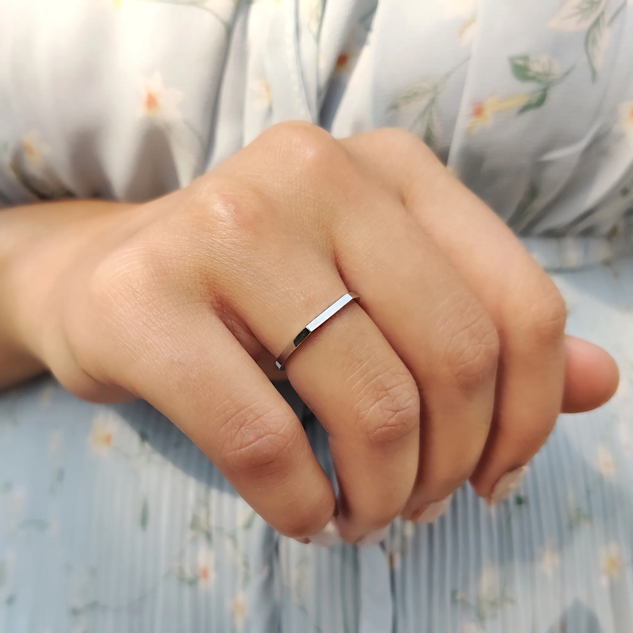 White Gold Simple comfort fit wedding band - Image 8