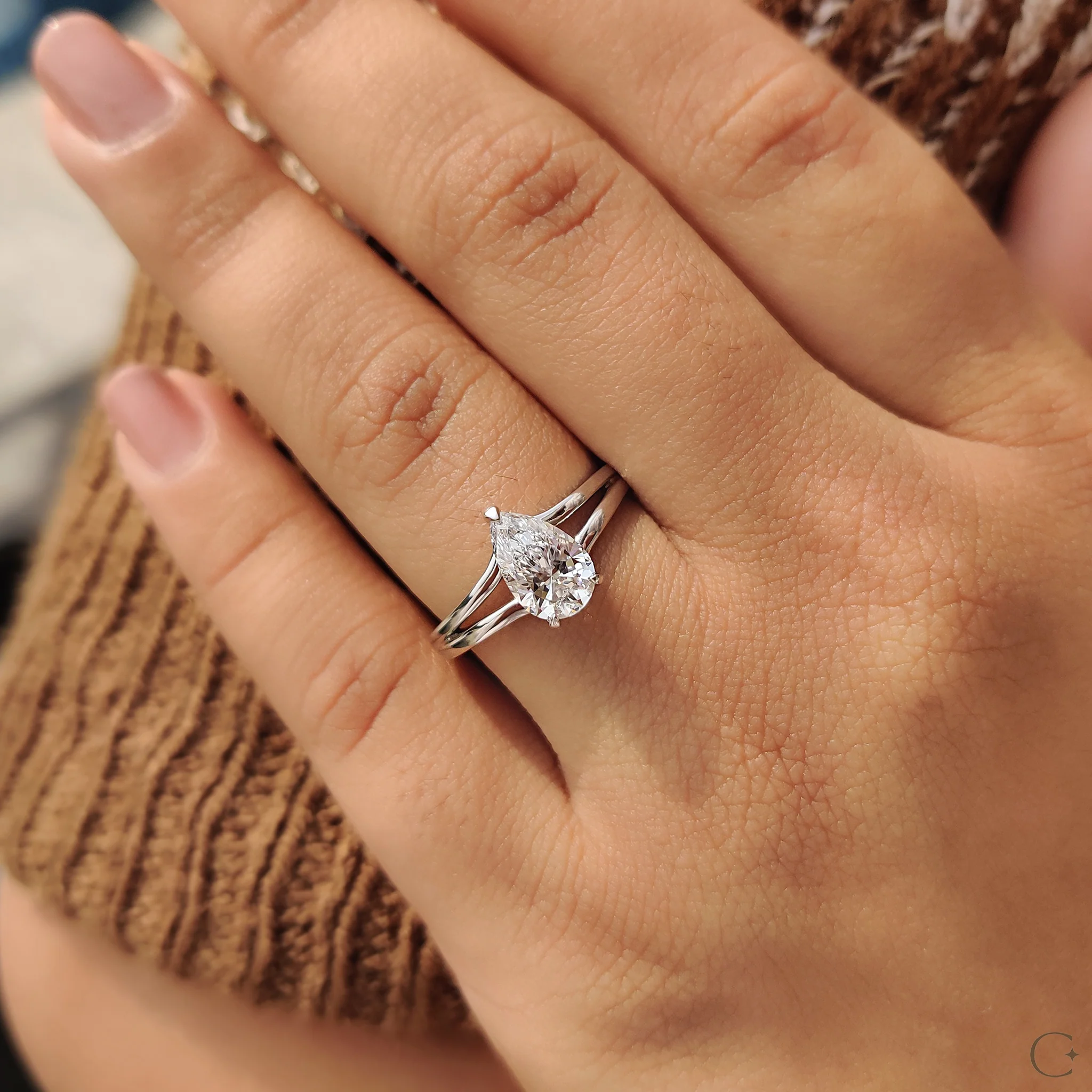 Hidden Halo Teardrop Diamond Ring - Image 3