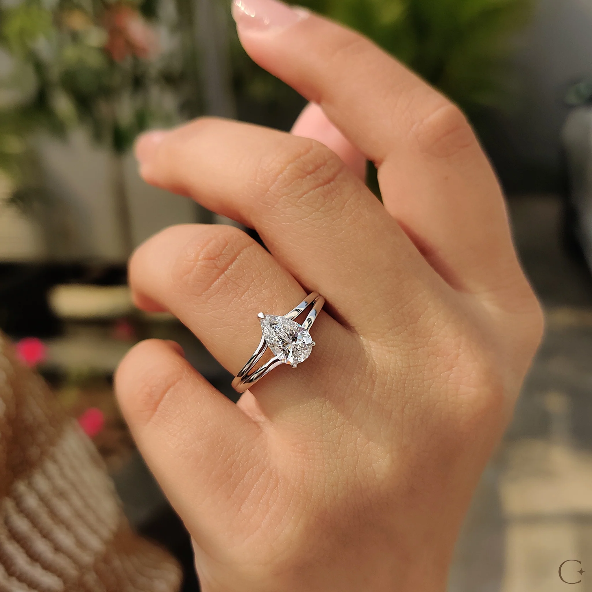 Hidden Halo Teardrop Diamond Ring - Image 8