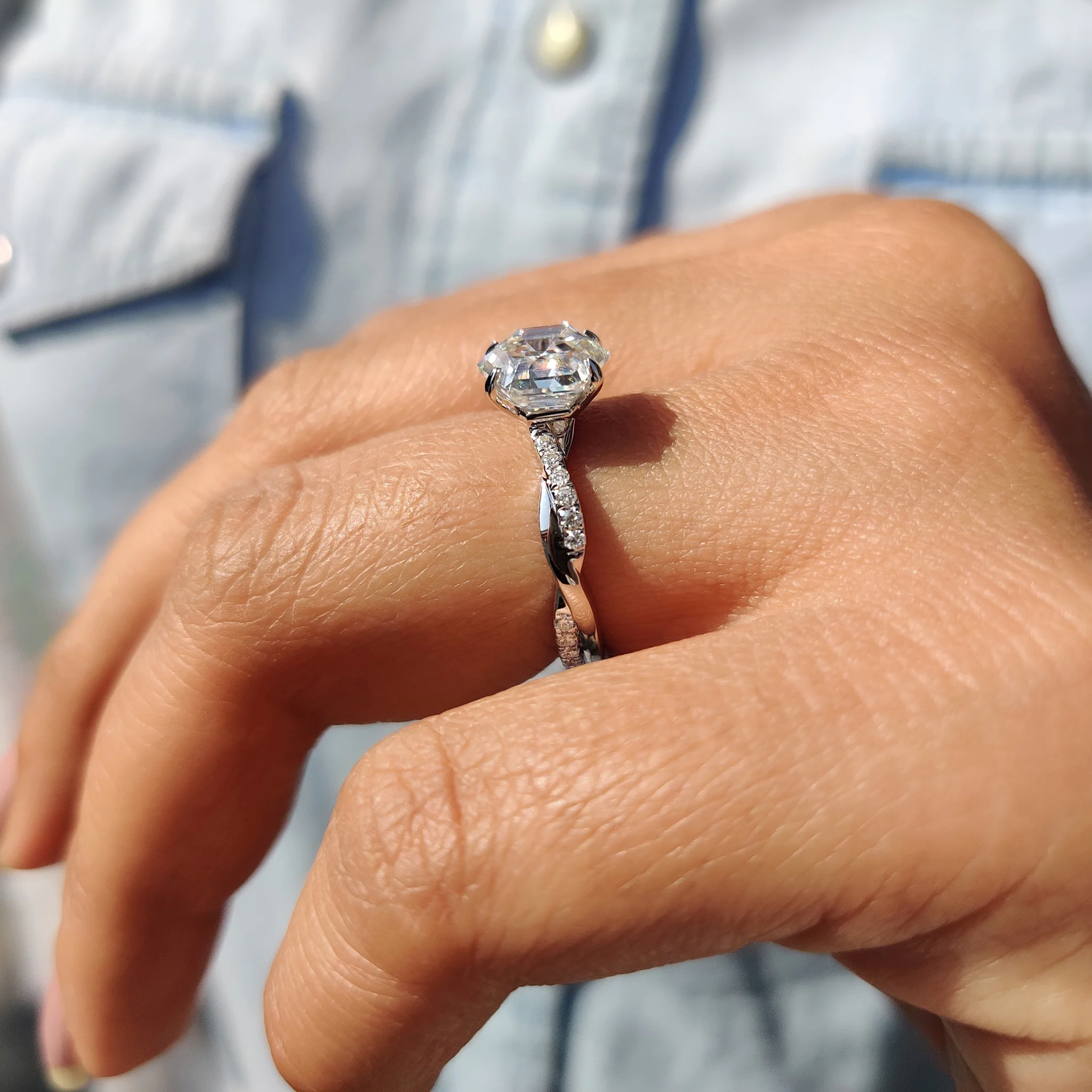 Twisted Pave Hexagon Engagement Ring - Image 3