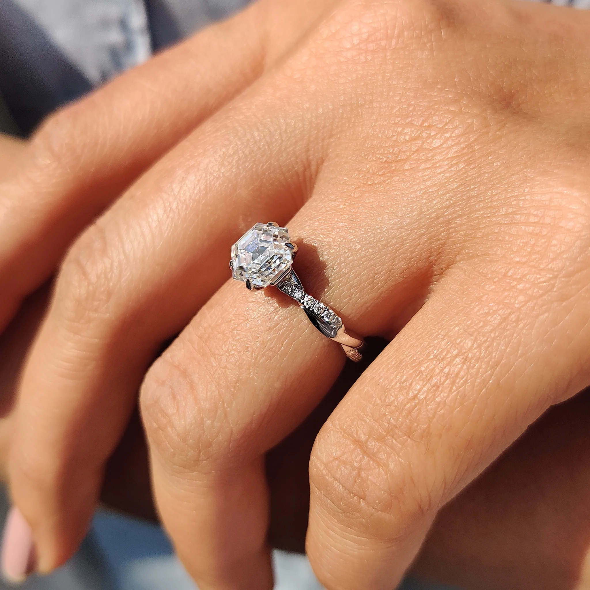 Twisted Pave Hexagon Engagement Ring - Image 5