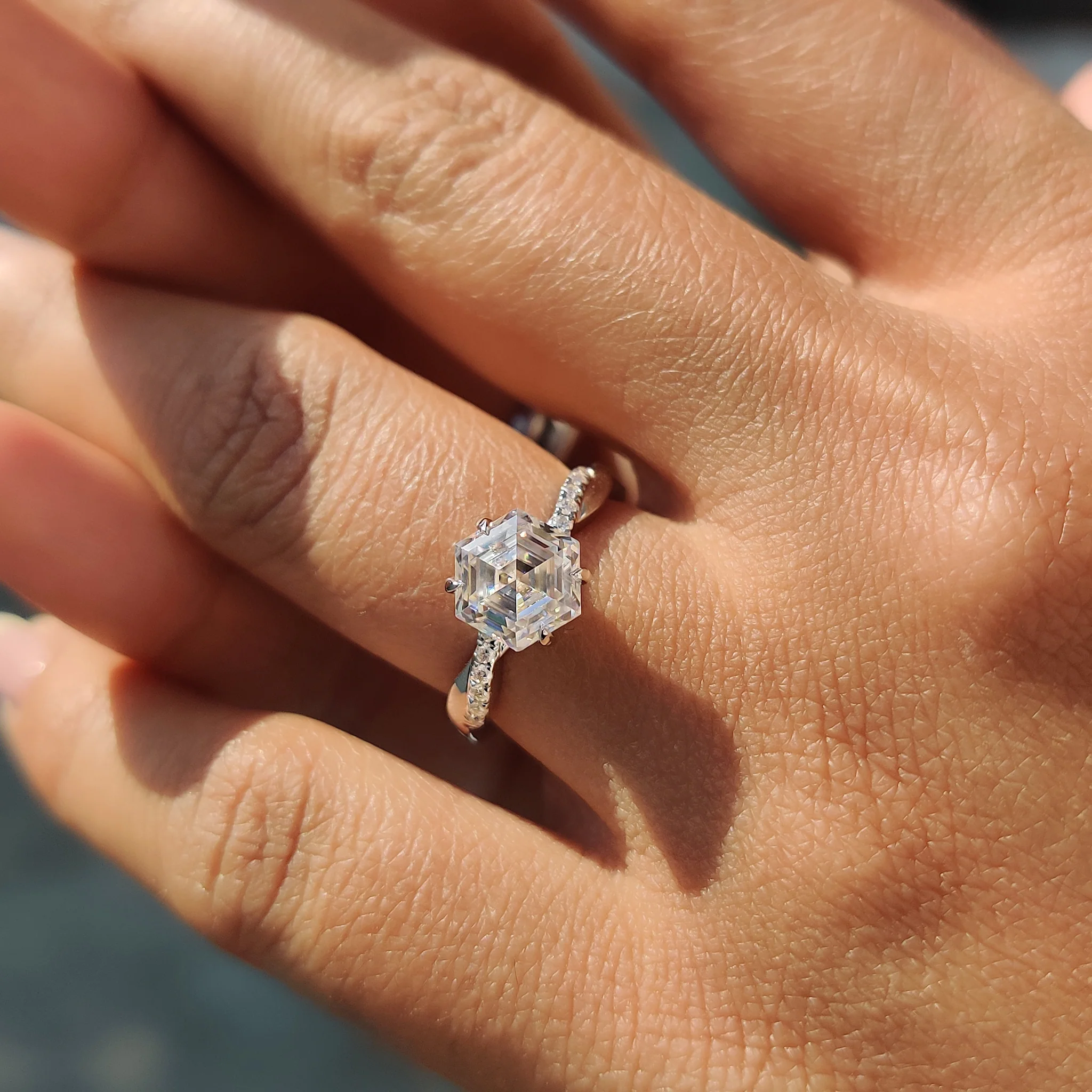 Twisted Pave Hexagon Engagement Ring - Image 6