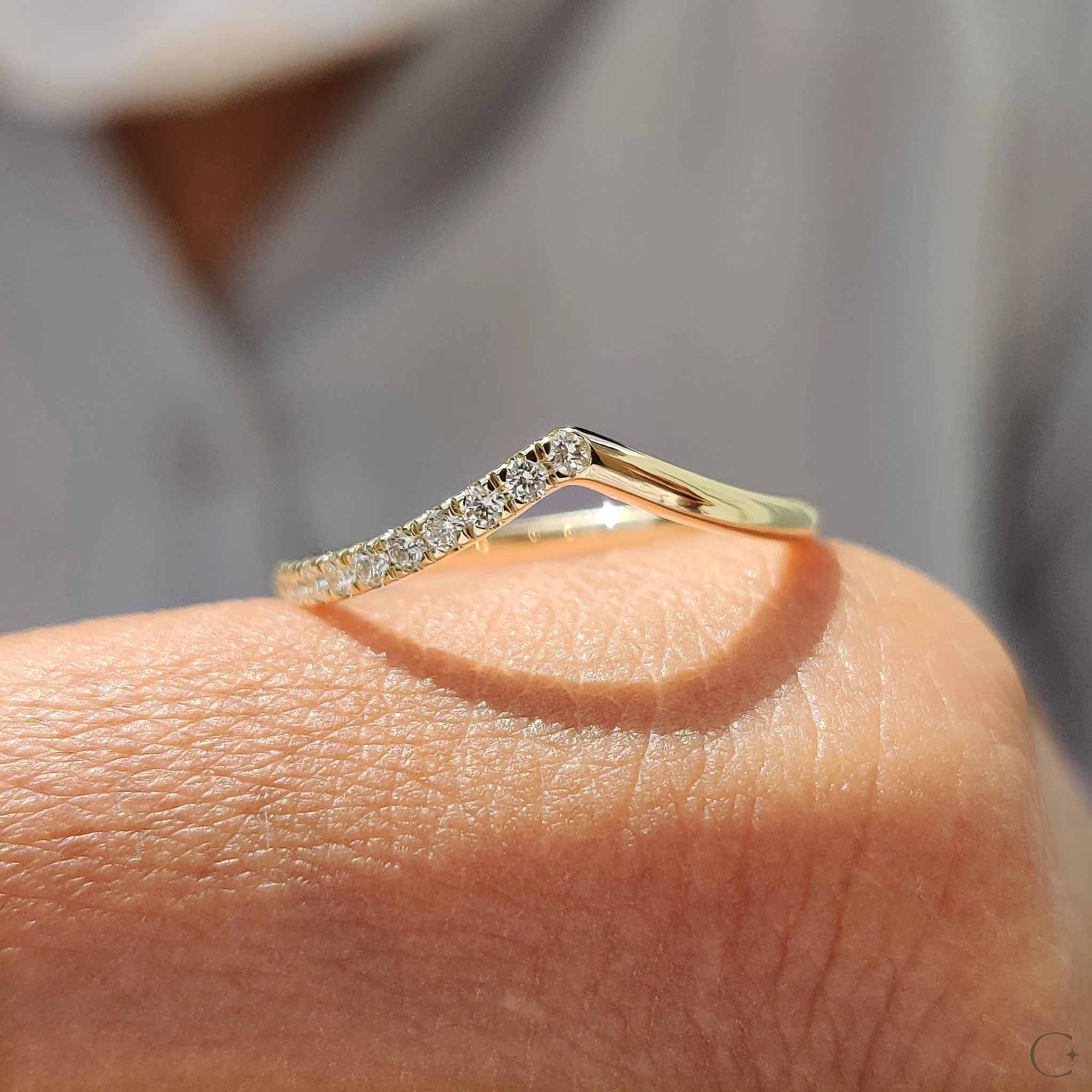 V Shaped Wedding Band with Classic Round Diamond - Image 7