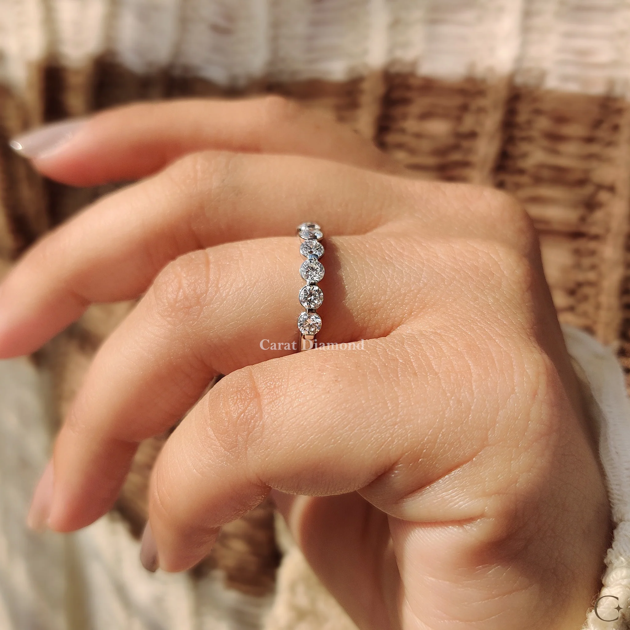 White Gold Wedding Band For Women in Round Diamond - Image 4